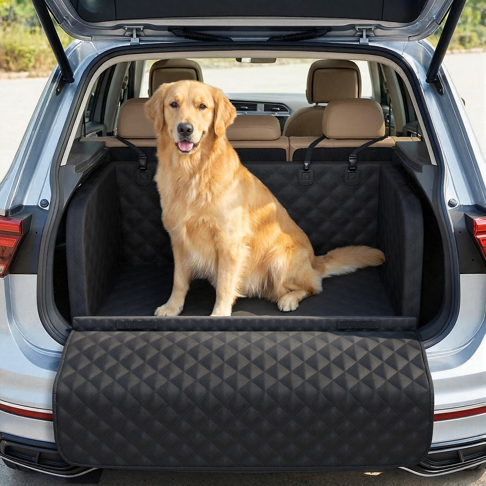 Pecute SUV Cargo Liner for Dogs, Water Resistan Pet Trunk Cover with Soft Cushion, Non-Slip Dog Back Seat Mat for SUVs Sedans wi