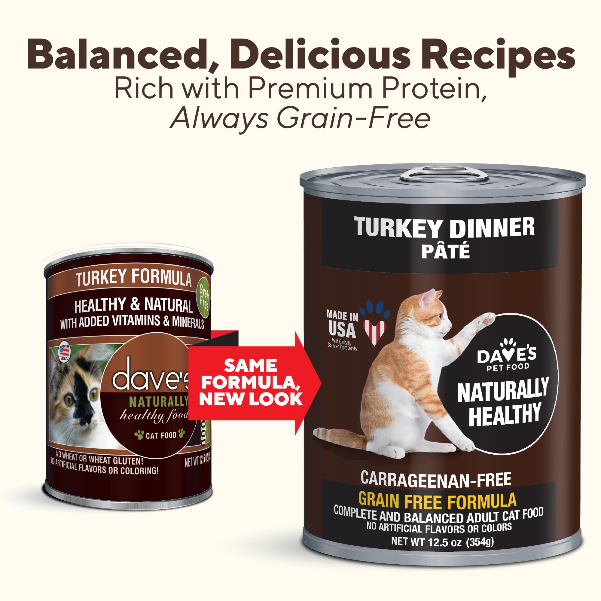 Daves Pet Food Grain Free Wet Canned Cat Food (Turkey), Made in USA Naturally Healthy, Added Vitamins & Minerals, Gluten-Free,