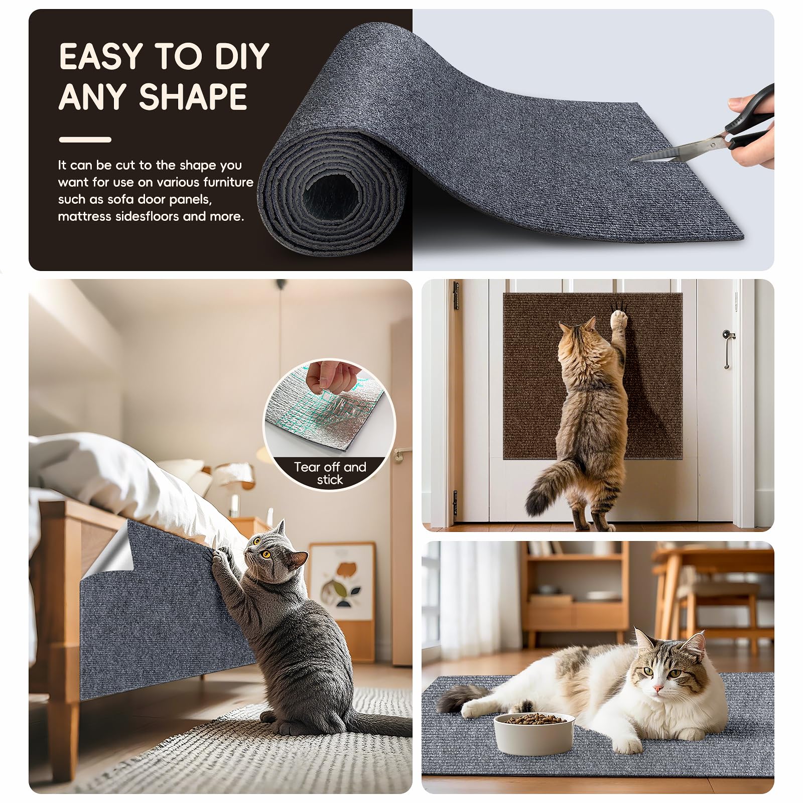 Anti Cat Scratch Furniture Protector,Durable Couch Protector From Cat Claws,Trimmable Diy Cat Scratch Carpet Mat For Leather,Sof