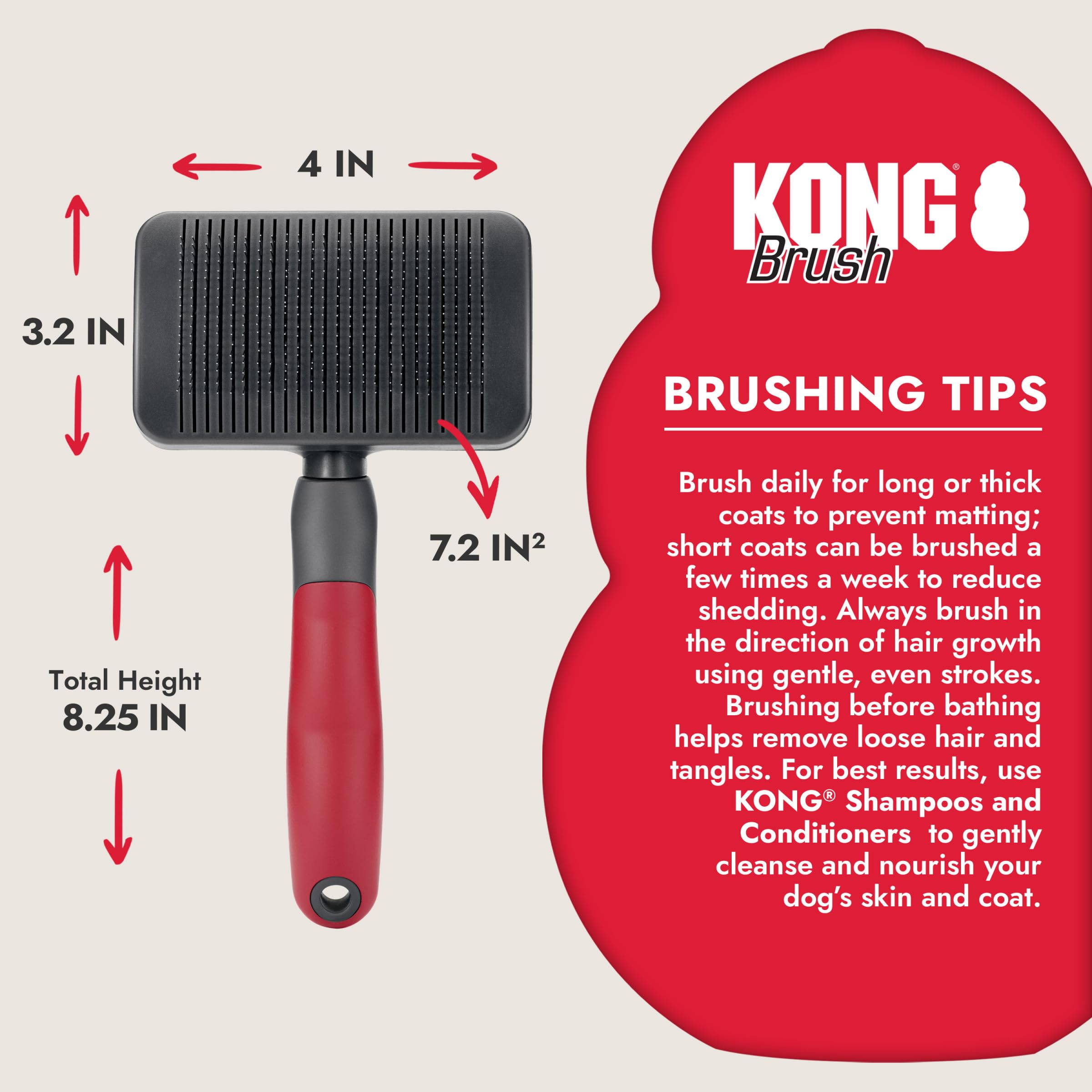KONG Large Self-Cleaning Slicker Brush - Easy Hair Removal, Reduces Shedding, Non-Slip Grip, Long Metal Pins, for Medium to Larg