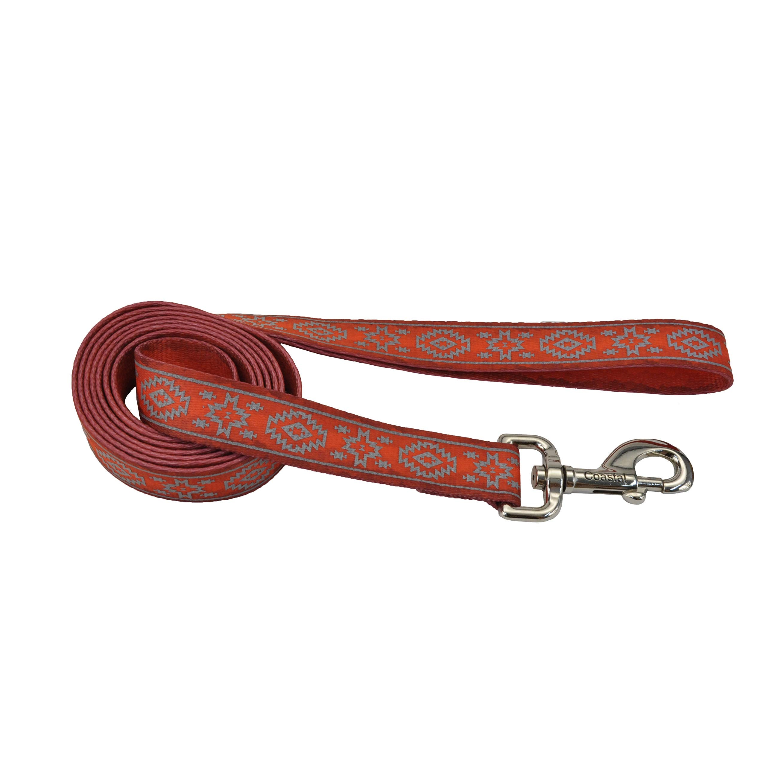 Coastal - Lazer Brite - Lazerbrite Patterned Leash, Orange Aztec, 5/8'' X 6'
