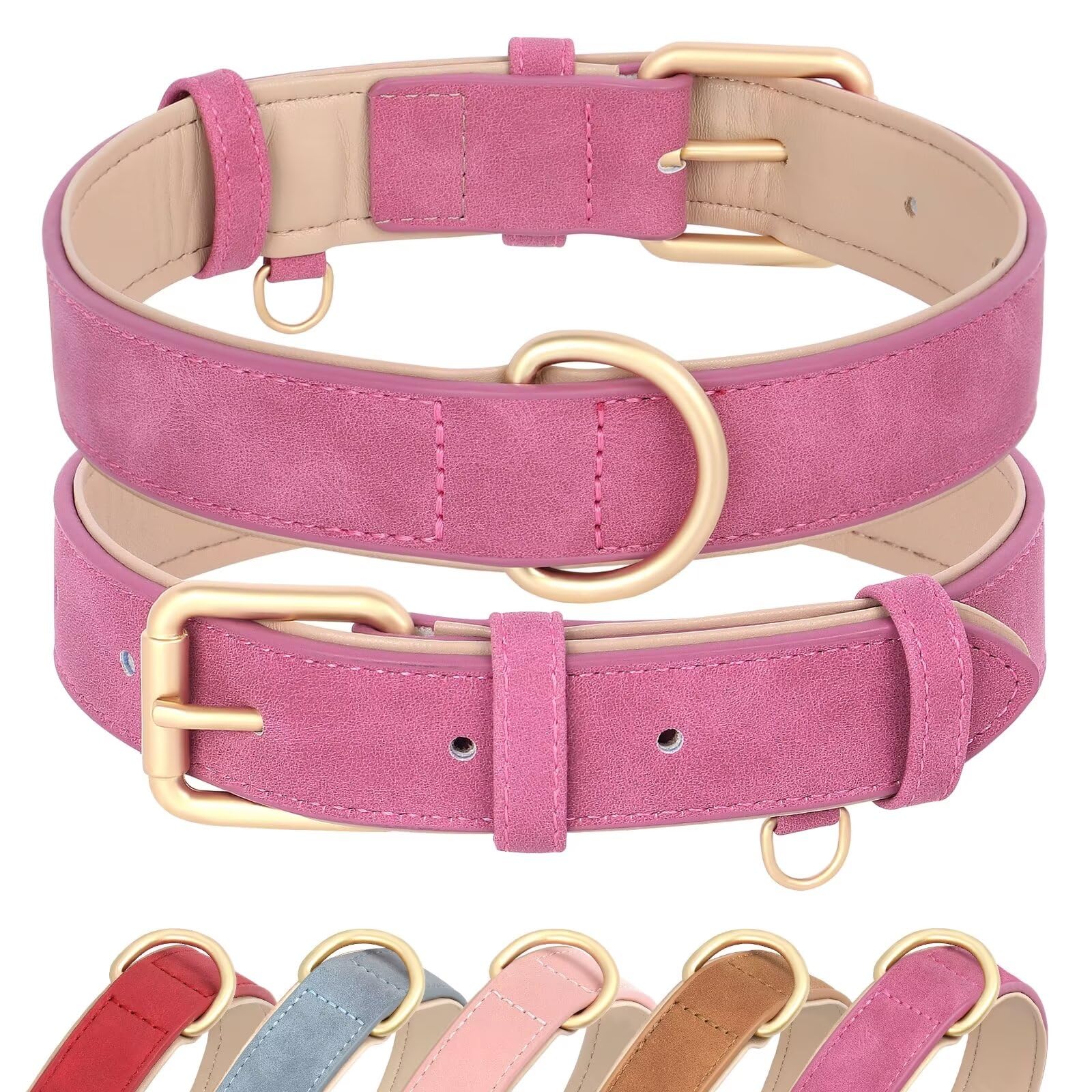 Didog Soft Padded Leather Dog Collar, Adjustable Dog Collars For Small Dogs With Heavy Duty Metal Buckle And D Ring, Hot Pink,S
