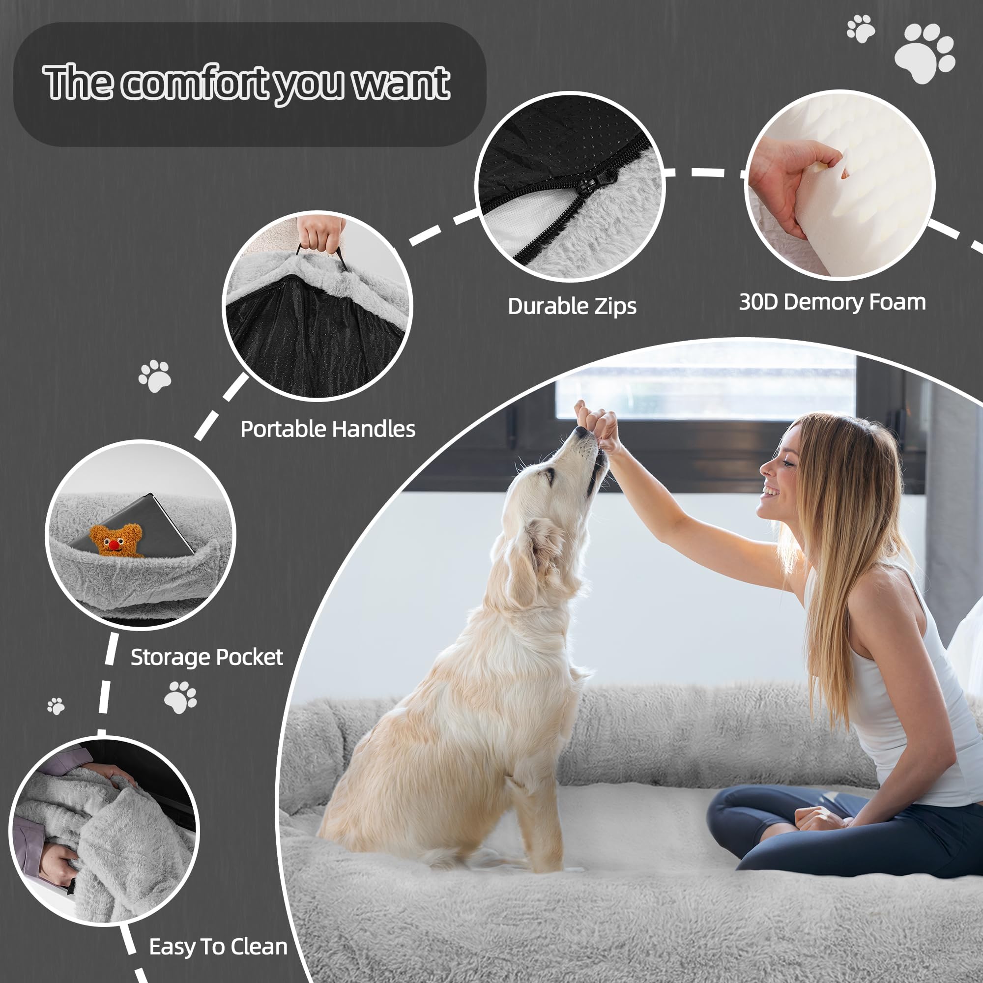 Elevon Premium Pet Bed for Large Dogs, 71x47x12 Extra Large Size Pet Bed with Soft Blanket & Plump Pillow, Durable Washable Faux