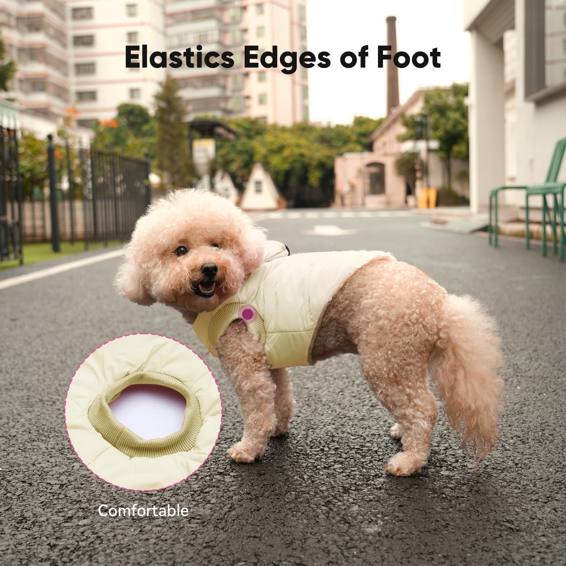 Vecomfy Fleece Lining Dog Hoodie With Harness Built In,Extra Warm Medium Dog Jacket In Winter Doggie Coats With Hooded,Light Yellow Xl