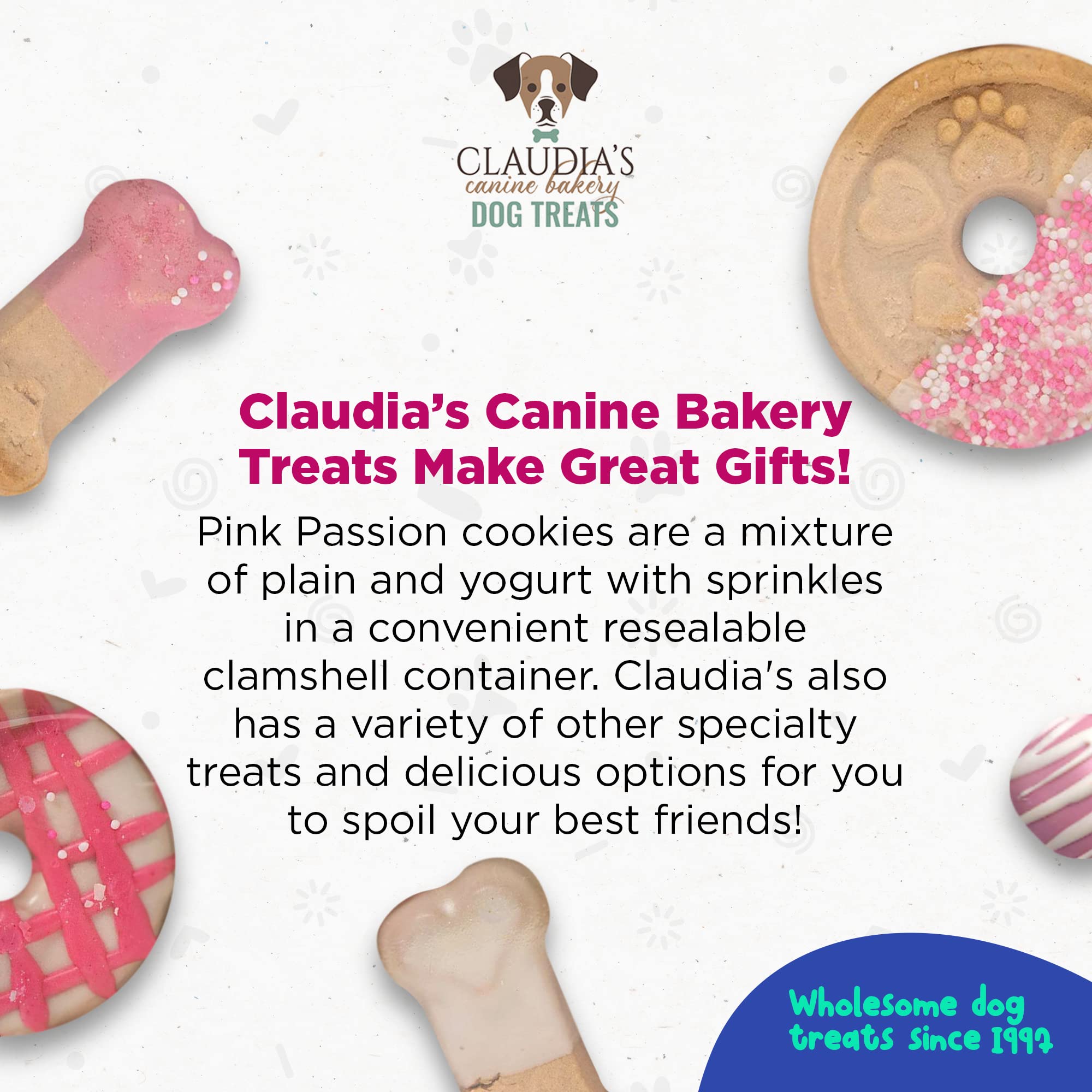 Claudias Canine Bakery Pink Passion Assortment of Gourmet Dog Cookies, 7oz