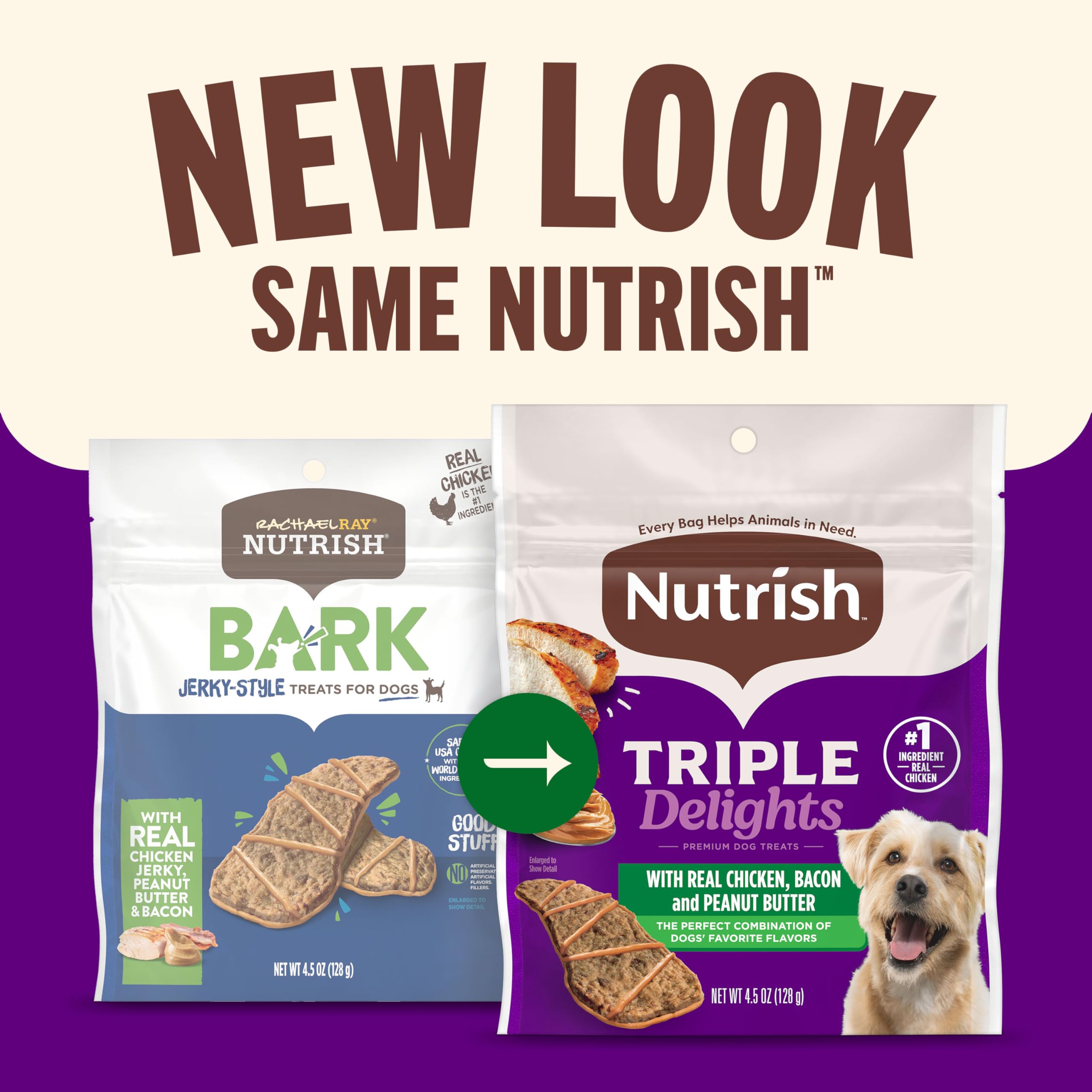 Nutrish Triple Delights Premium Dog Treats for Dogs of All Sizes with Real Chicken, Bacon, and Peanut Butter, 28 oz. Pouch
