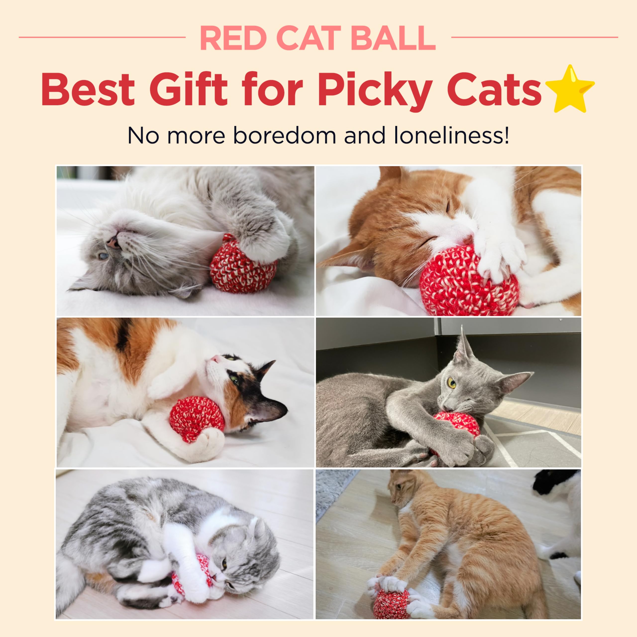 JAYU PET Red Cat Ball - Handmade Silvervine Cat Toy with Catnip, 2.7" W/Bell, Model RCB