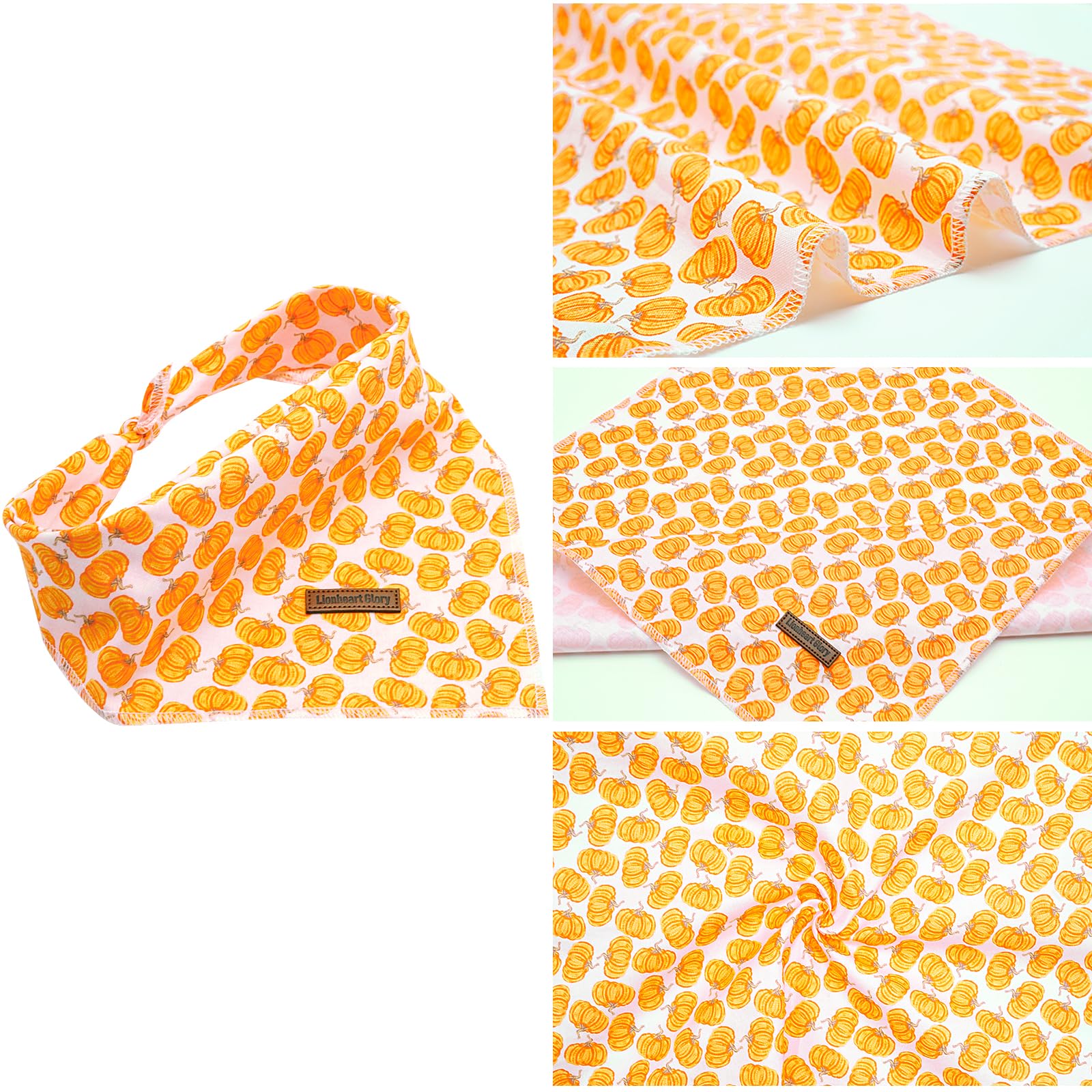 Lionheart Glory Fall Dog Bandana - Halloween Pumpkin Washable Soft Dog Scarf Adjustable For Small Dogs