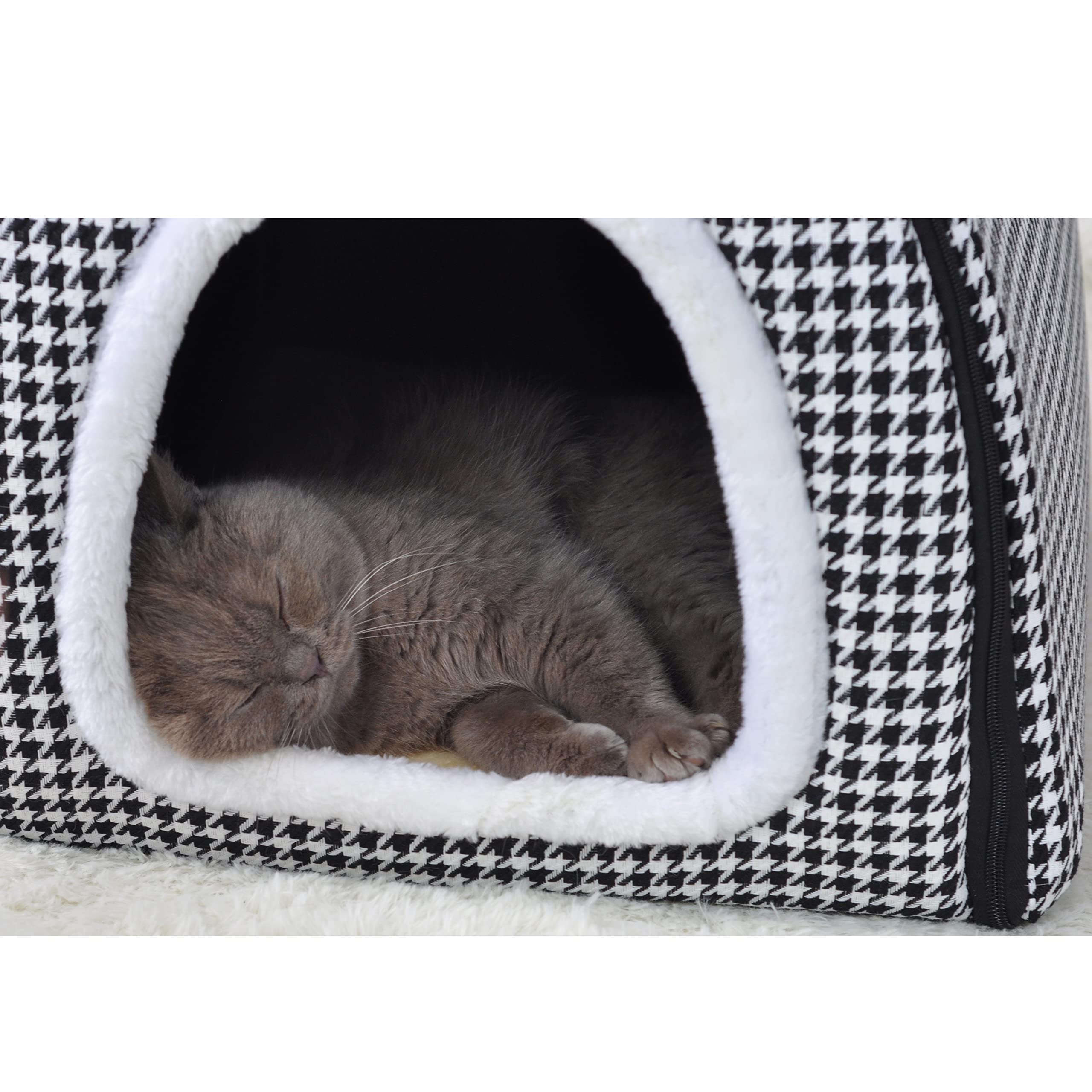Cat Bed Or Dog Bed,2 Ways To Use,Indoor Pet House With Fluffy Mat,Removable And Washable Cover,Non-Slip Bottom,For Cats And Smal