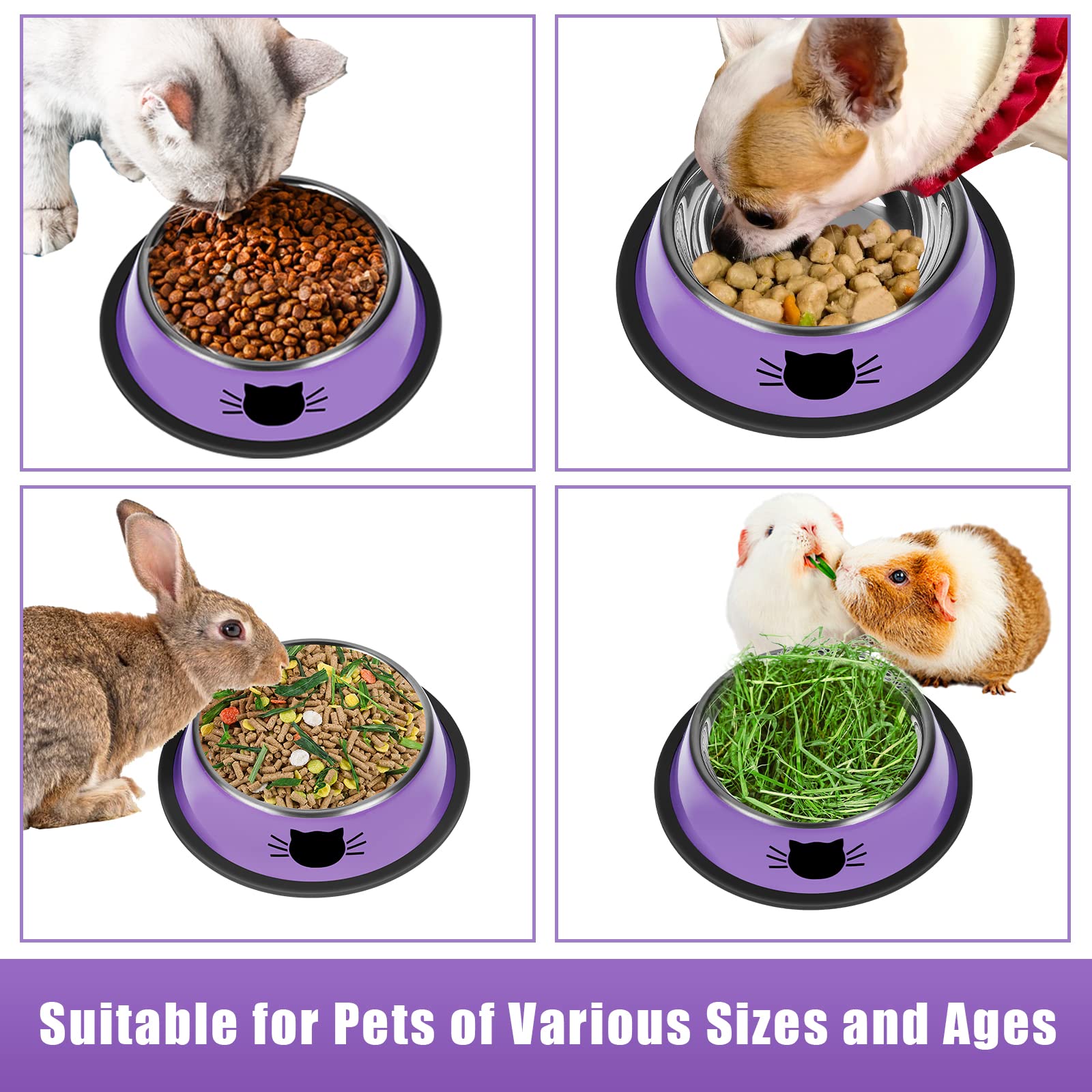 Serentive 2Pcs Cat Bowls Non-Slip Stainless Steel Small Cat Food Bowls Unbreakable Thicken Cat Feeder 7 Oz Cat Dishes Suitable f