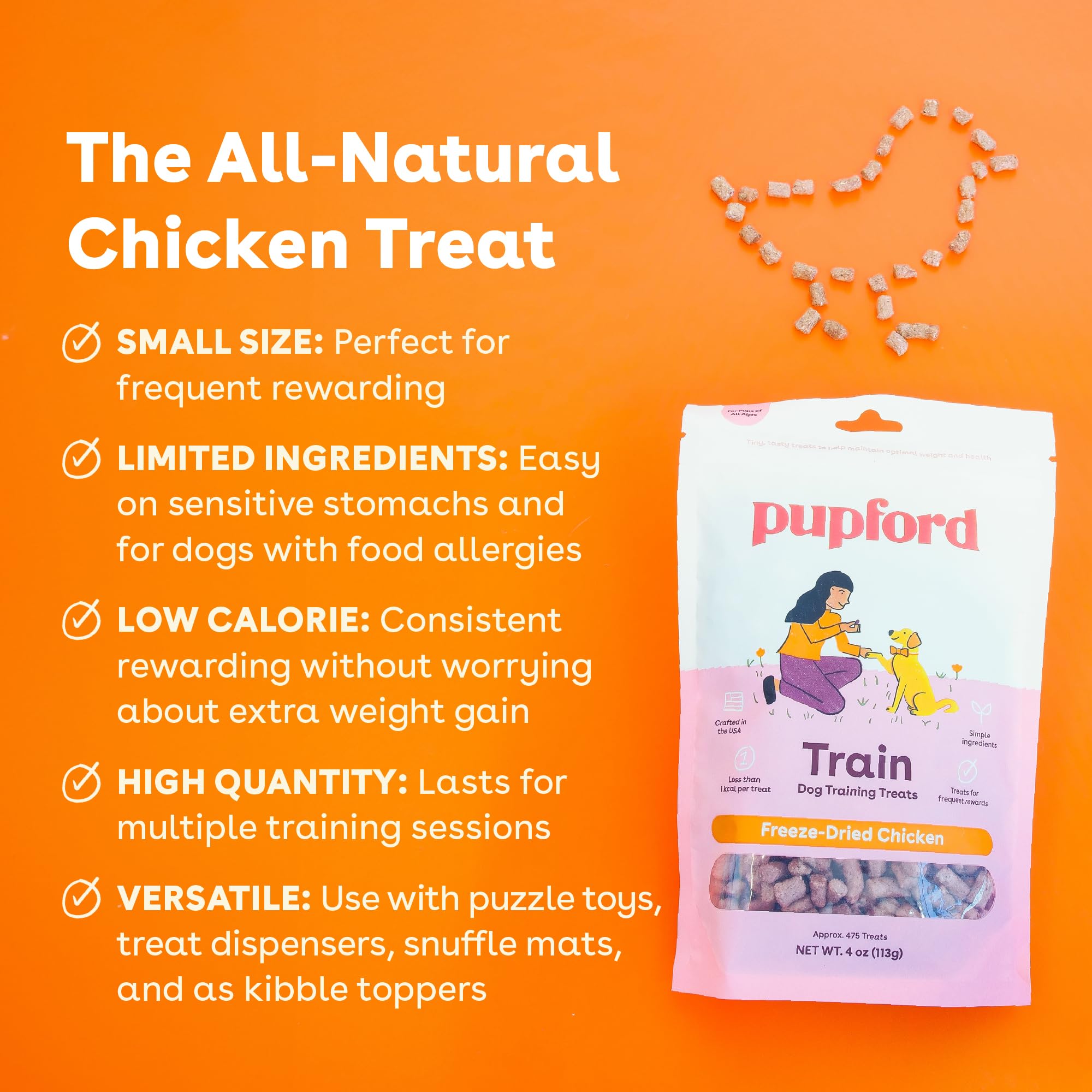 Pupford Freeze Dried Training Treats for Dogs & Puppies, Chicken, 4 oz, 475+ Bites