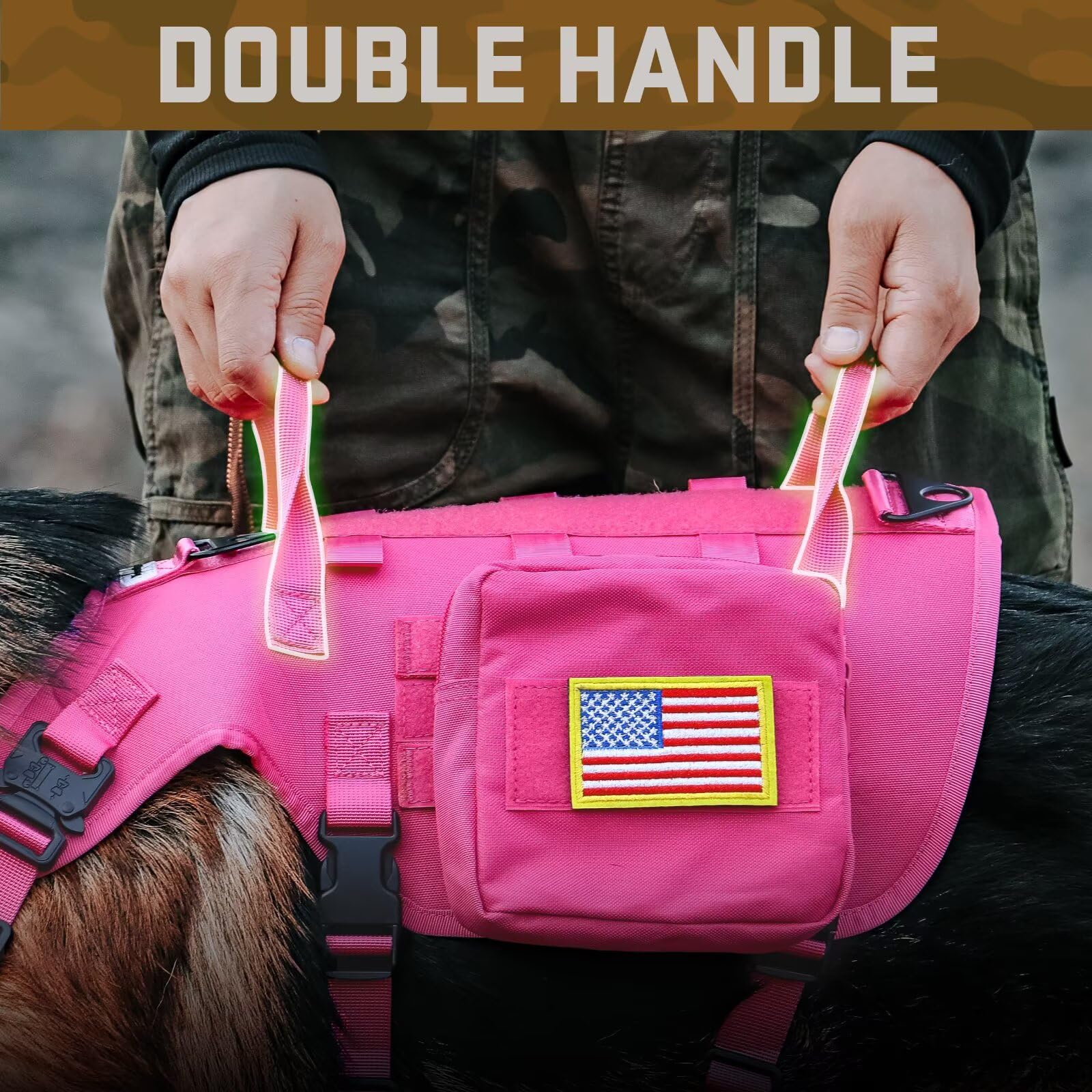 Forestpaw Pink Tactical Dog Harness For Large Dogs,Tactical Dog Collar With Bungee Leash Set,No Pull Military Dog Harness For Wa