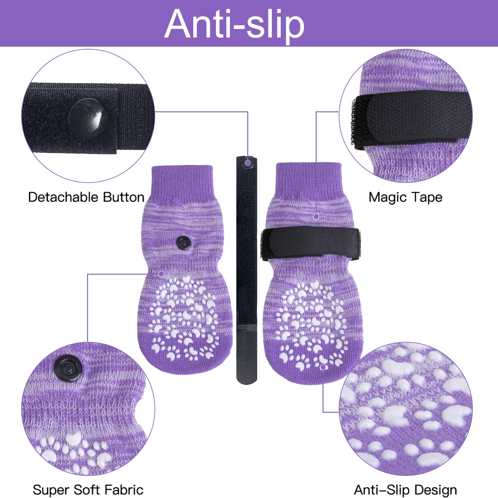 Expawlorer Double Side Anti-Slip Dog Socks With Adjustable Straps-Strong Grips Traction Control For Indoor On Hardwood Floor Wear,Best Paw Protector For Puppy Small Medium Large Dogs,X-Large (6 Count)