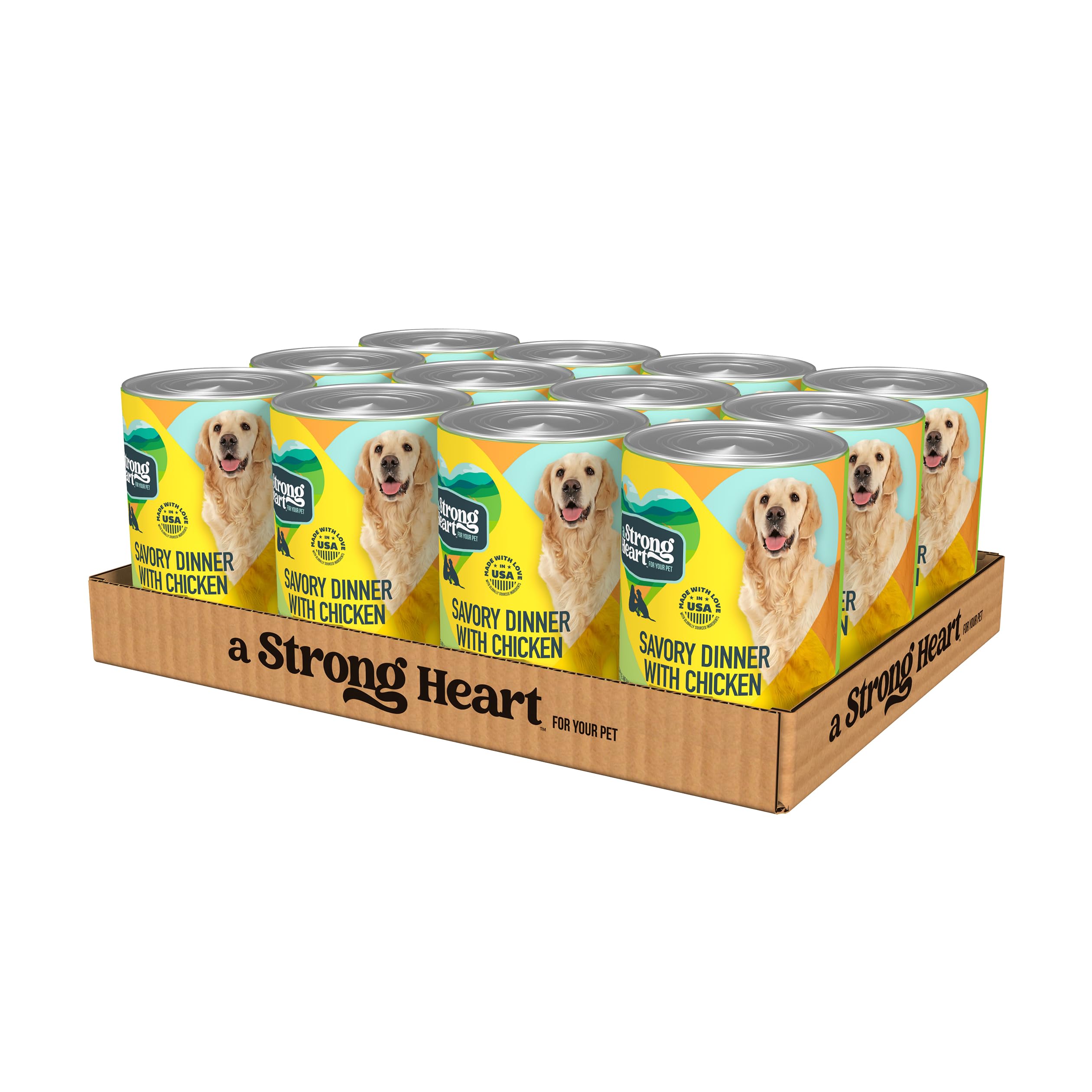 A Strong Heart Wet Dog Food, Savory Dinner with Chicken - 22 oz Cans (Pack of 12), Made in The USA with Real Chicken