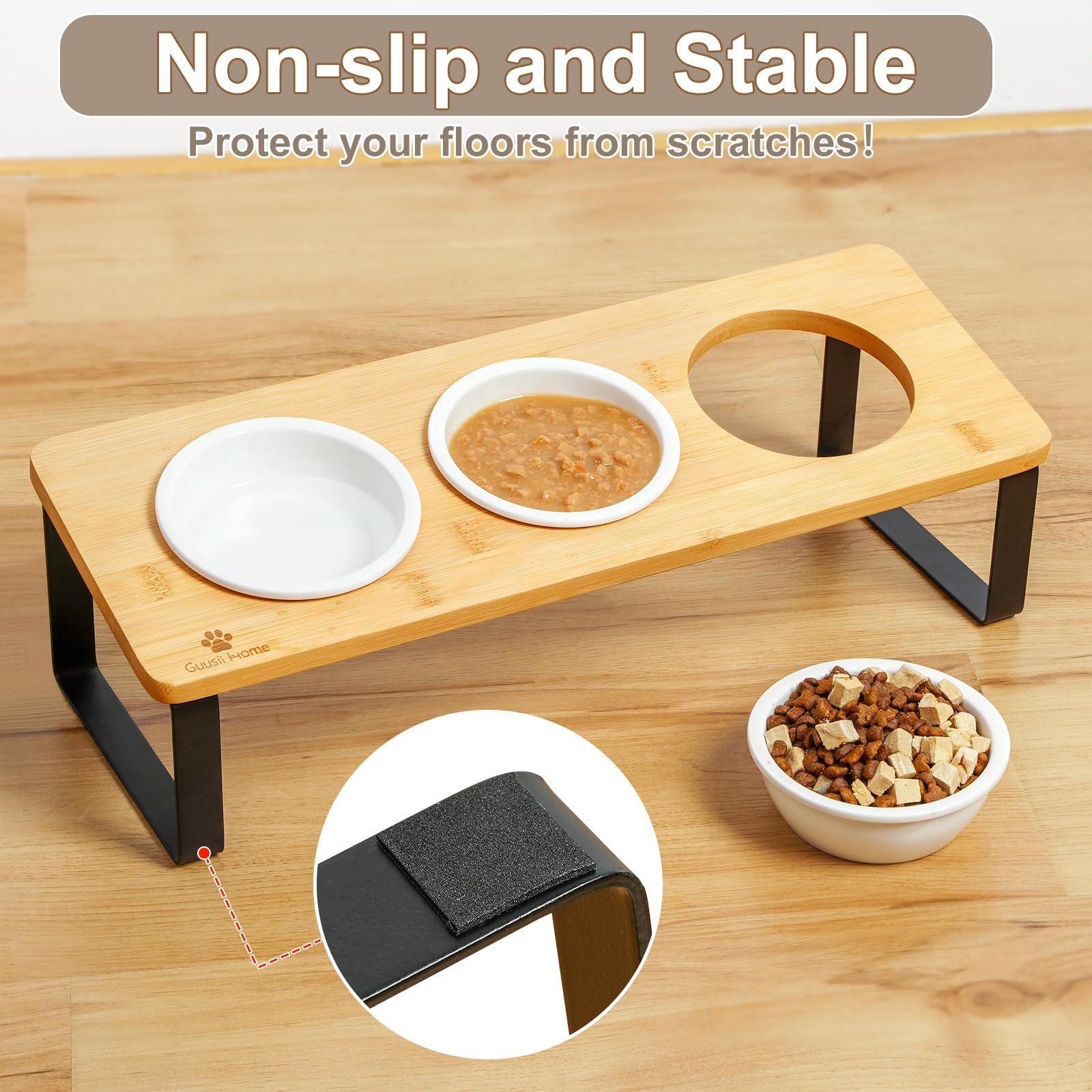 Sunhoo Raised Cat Food Water Bowl Elevated Tilted Kitty Dishes Set of 3 Ceramic Dish for Indoor Cats Orthopedic Pet Food Stand A