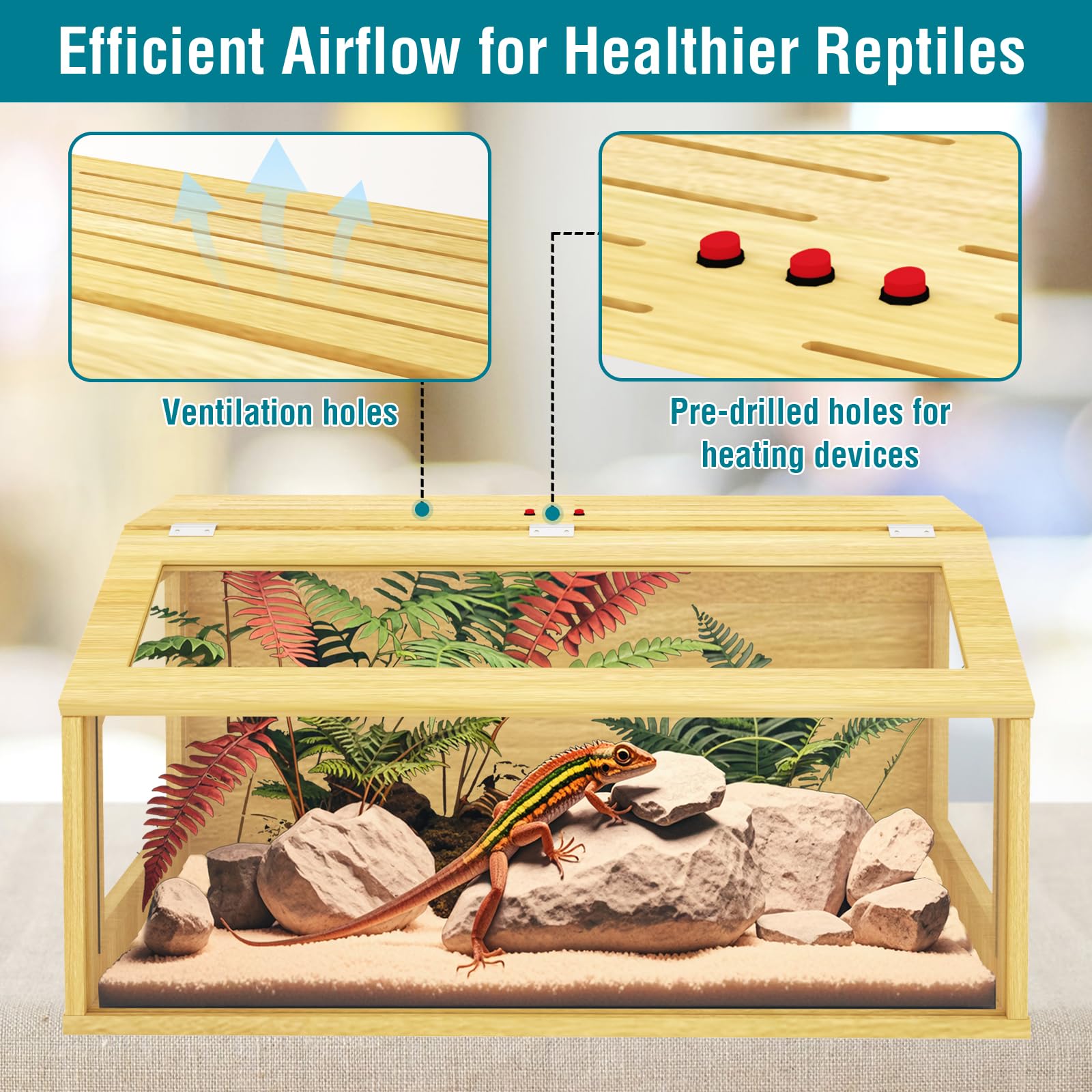 67 Gallon Reptile Tank, Wooden Bearded Dragon Terrarium Tank With Top Ventilation, Large Reptile Enclosure For Snake, Lizard, An