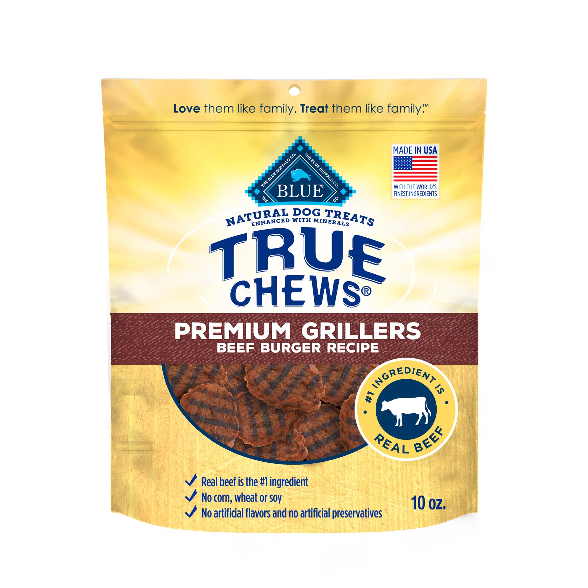 Blue Buffalo True Chews Dog Treats, Made in the USA with Natural Ingredients, Beef Burger Recipe, 10-oz Bag