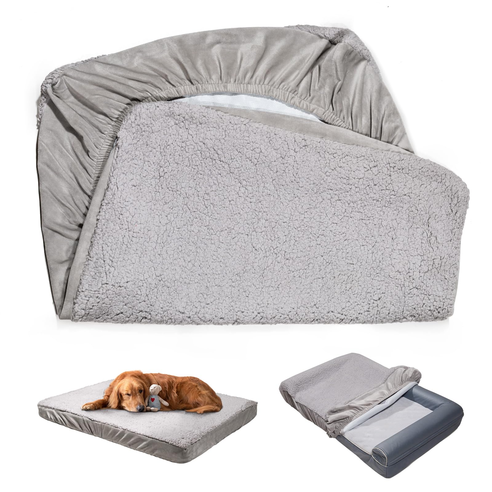 Sunsleek Dog Bed Cover Replacement - Washable, Waterproof, Quilted Sofa Pillow Cover For Dogs/Cats - Ultra Soft Plush Pet Bed (G
