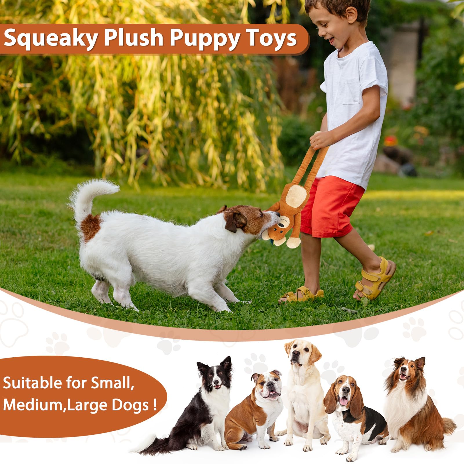 Large Squeaky Dog Toys, Tough Tug-Pull Interactive Puppy Toys, Plush Dog Chew Toys For Small, Medium And Large Dogs