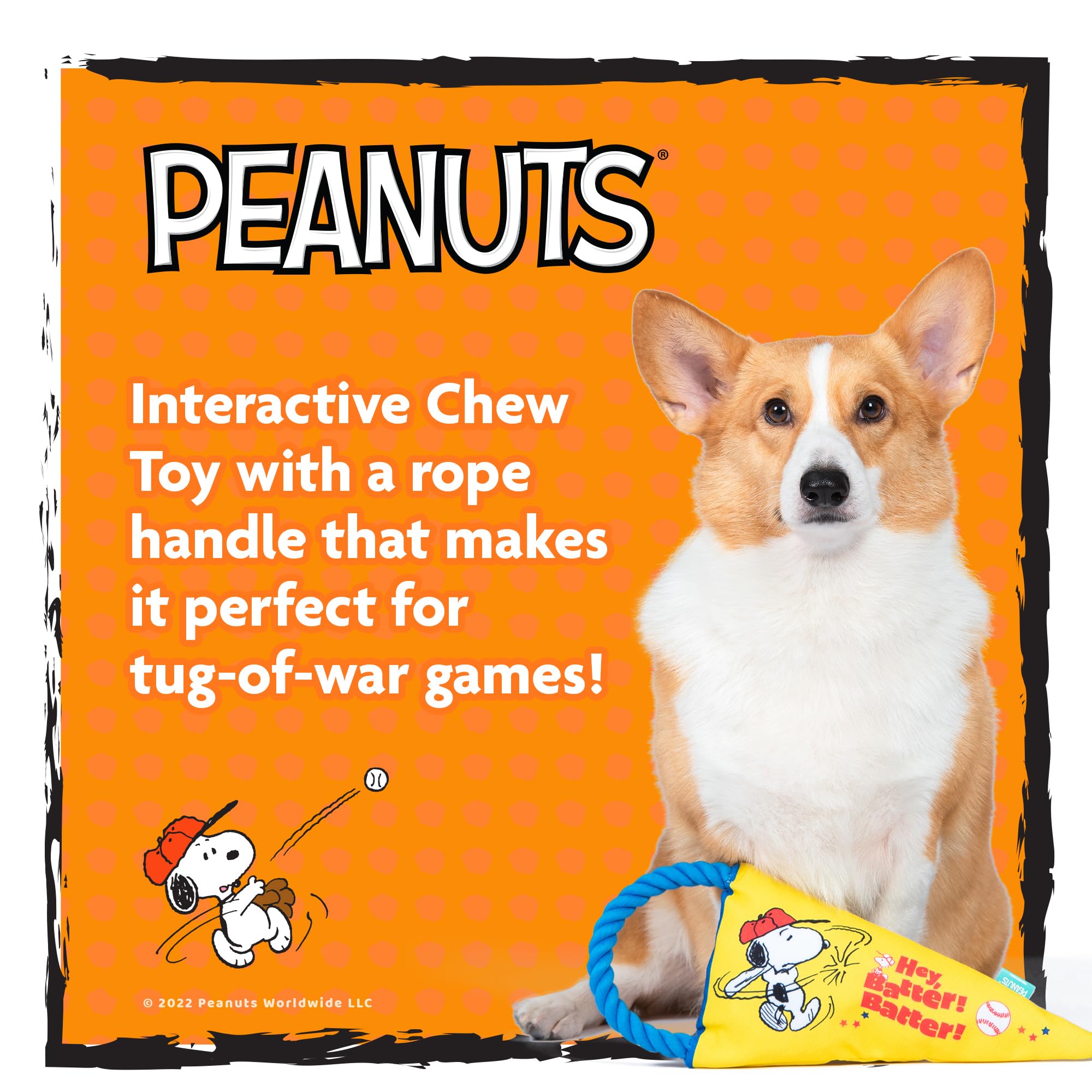 Peanuts For Pets Durable Dog Toy - Athlete Snoopy Flattie Fan Banner With Rope Tug, Squeaker, And Crinkle - Interactive Chew Toy