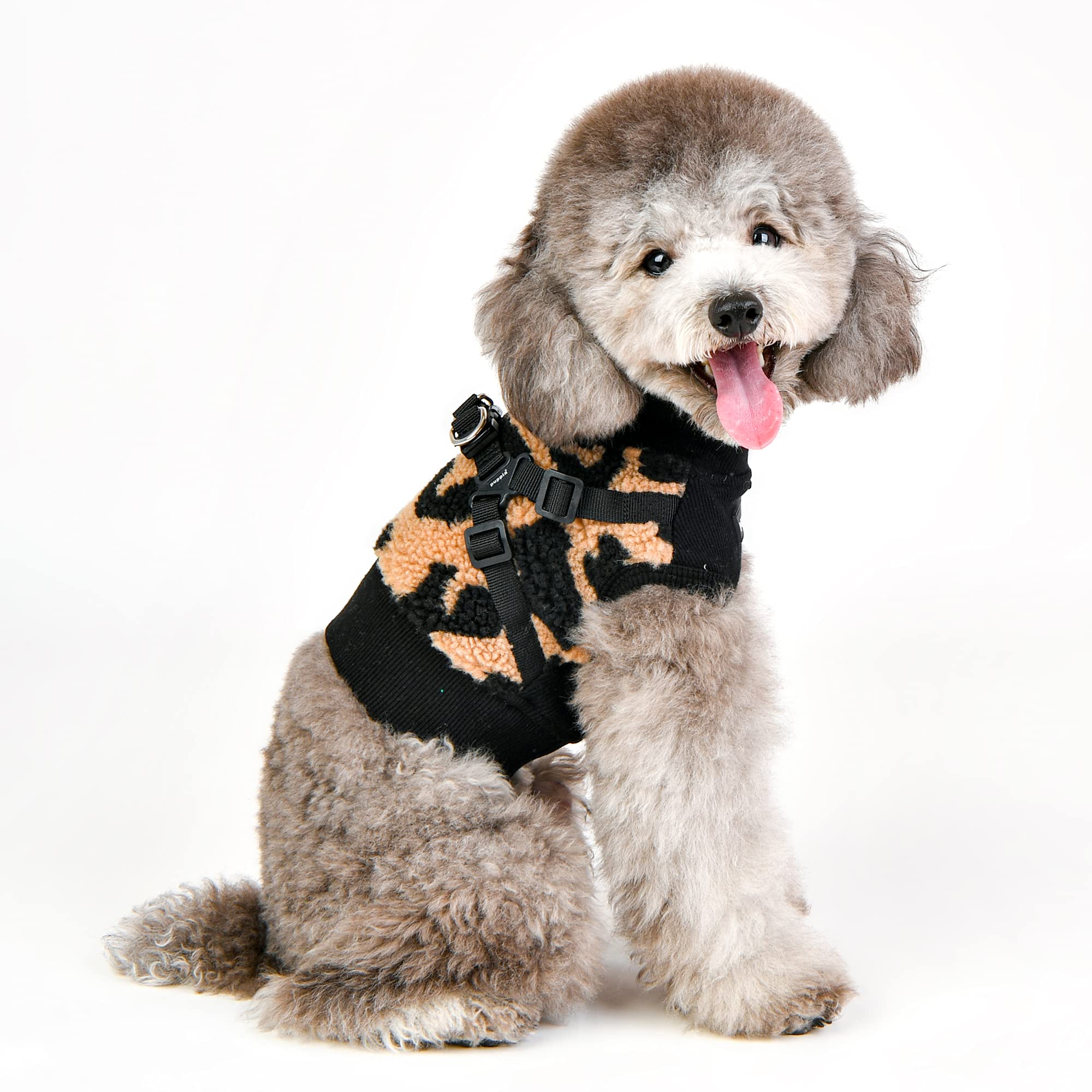 Puppia Serval Jacket Dog Harness Pullover Warm Winter Flower Pattern For Small And Medium Dog, Beige, Medium