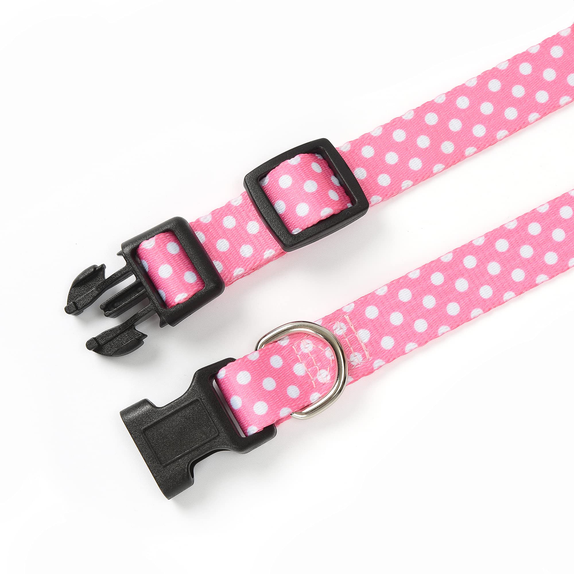 Mile High Life Dog Collar | Cute Puppy Collars | Lightweight Girl Dog Collar | Soft Boy Dog Collars | W Geometric Plaid Wave Line Pattern (Pink Dots, Small)