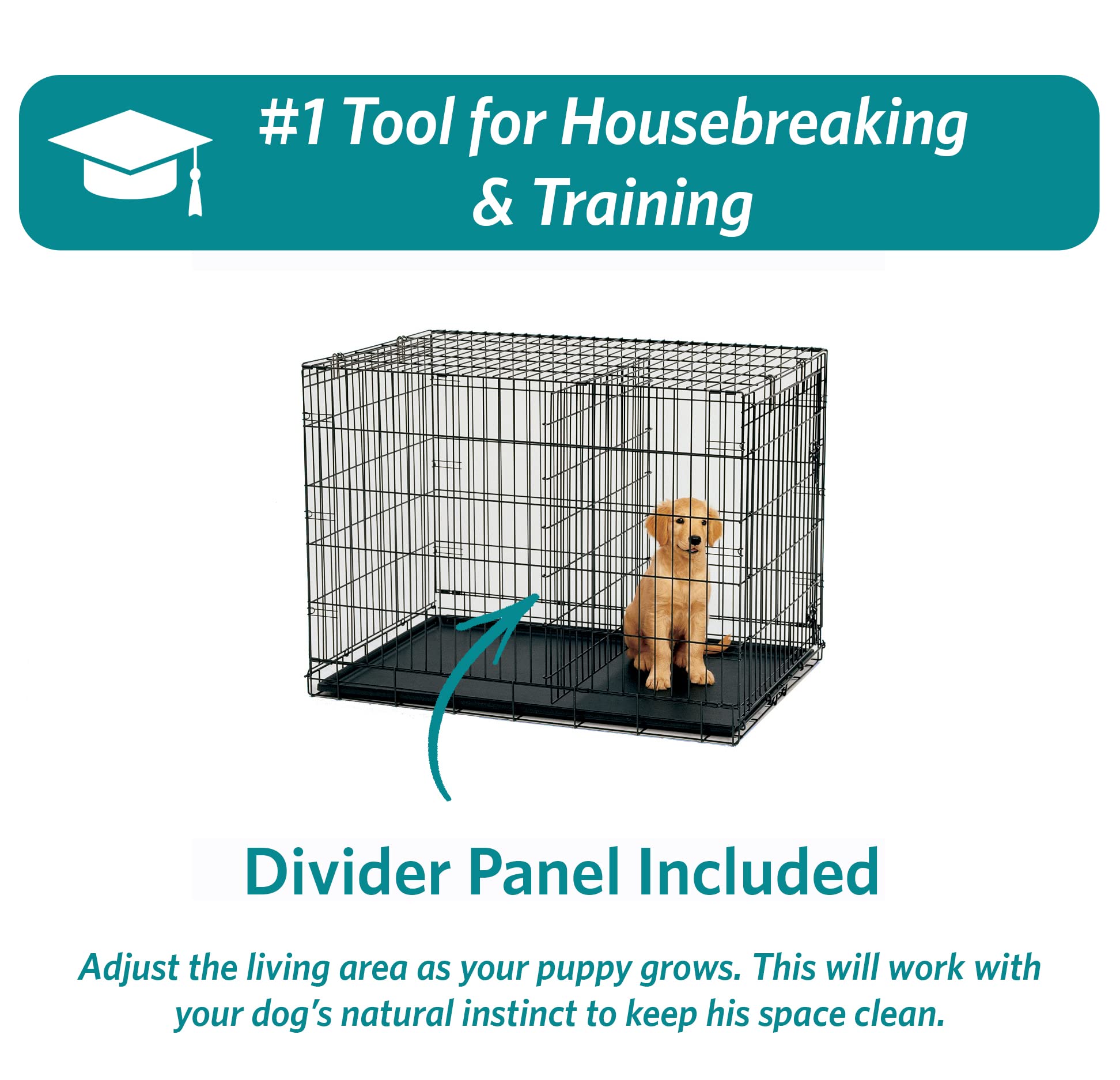 Midwest Homes For Pets Newly Enhanced Double Door Icrate Dog Crate, Includes Leak-Proof Pan, Floor Protecting Feet, Divider Pane