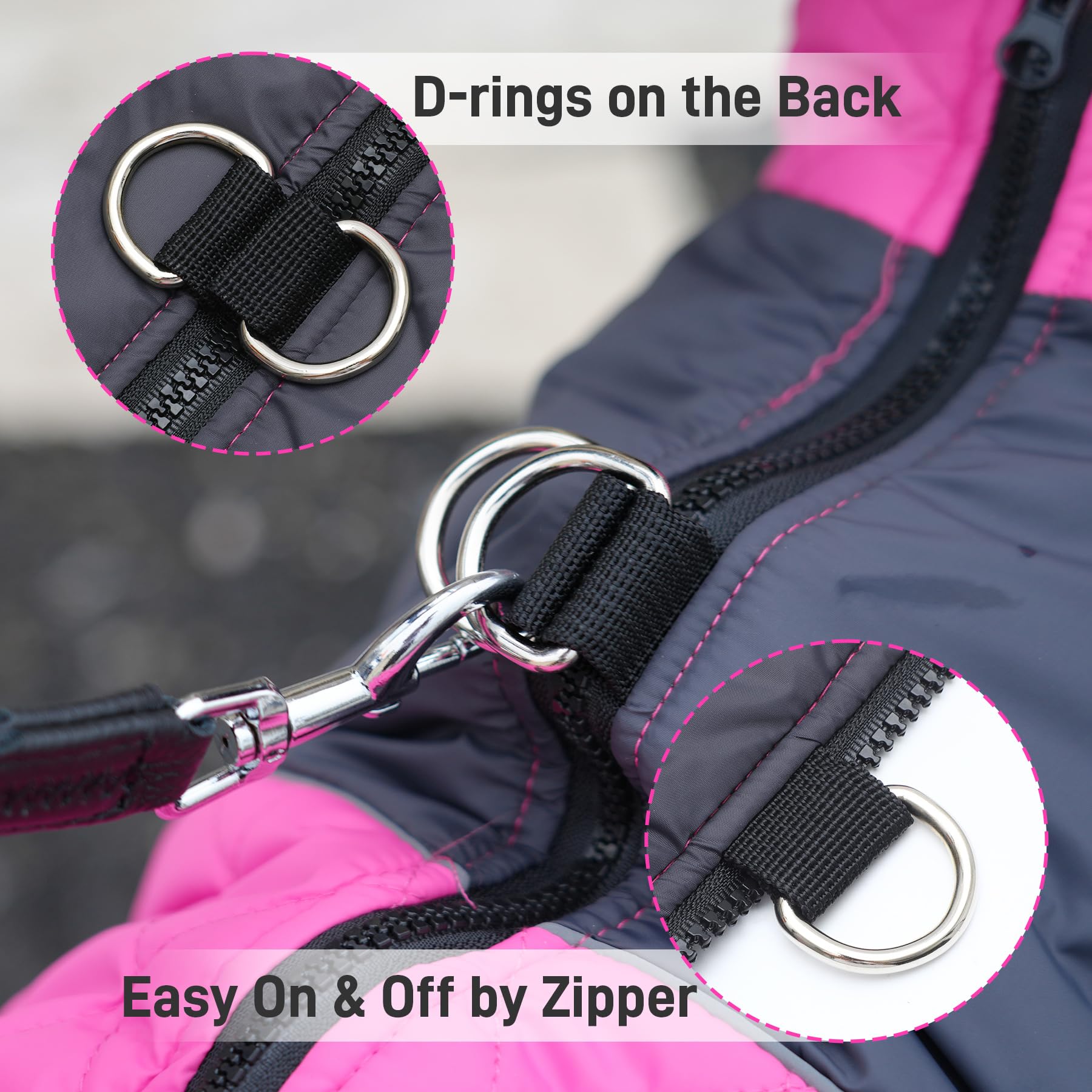 Joydaog Warm Fleece Dog Coats For Small Dogs,D-Rings Waterproof Puppy Jacket For Cold Winter,Pink M