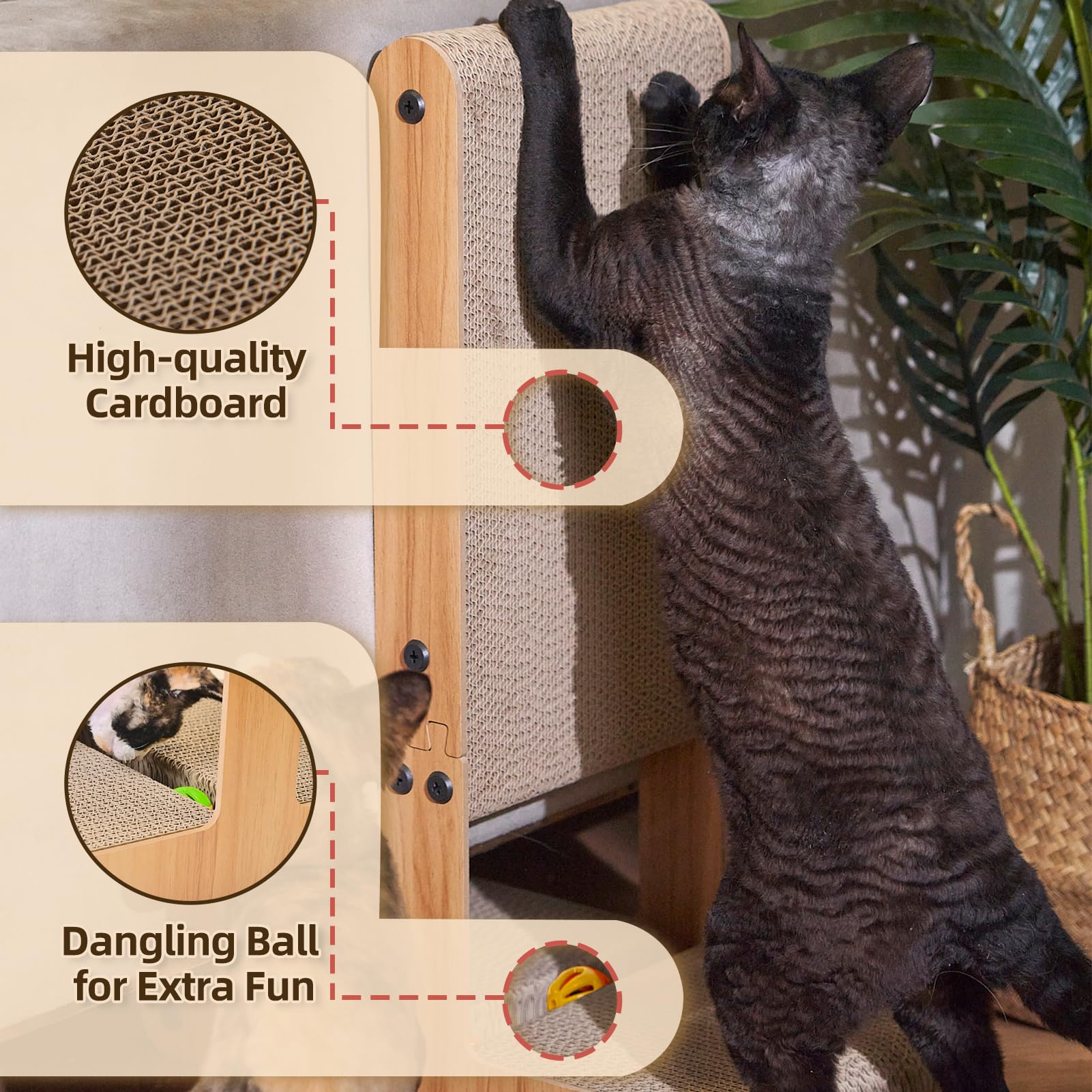 Nekosan T-Shaped Cat Scratcher For Indoor Cats, Double-Sided Furniture Protector, 23.6X16.9X9.6 Inch Large, Cardboard With Ball