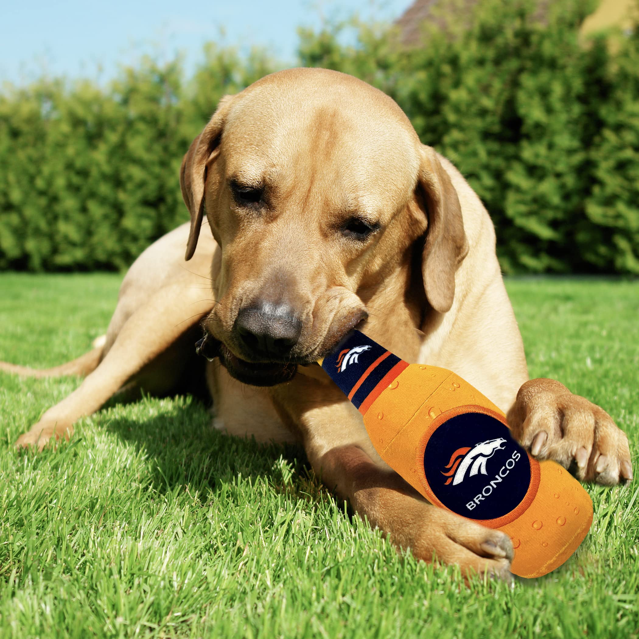 Pets First Nfl Denver Broncos Beer Bottle Plush Dog & Cat Squeak Toy - Cutest Stadium Soda Bottle Snack Plush Toy For Dogs & Cat
