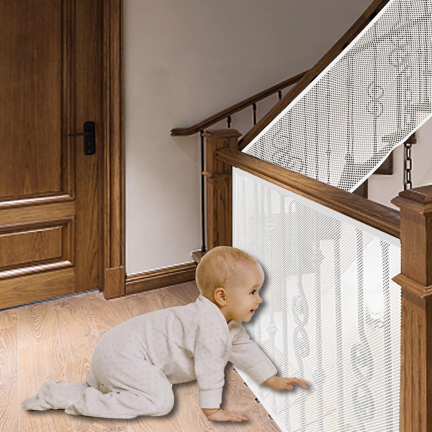 JIFTOK Baby Gate for Stairs, Banister Guard for Kids, Pets, Toys, 2 Set 10 ft x 2.6 ft Mesh Netting Safety Net for Balcony Rail 