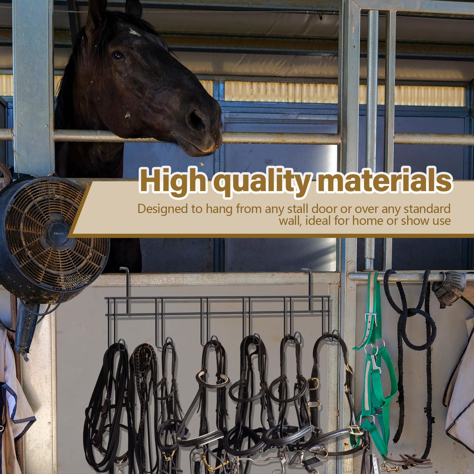 Yaocom 2 Pcs 6 Hook Horse Bridle Hooks Metal Black Tack Bridle Rack with Hangers Room Portable Holder Wall Mount for Horse Halte