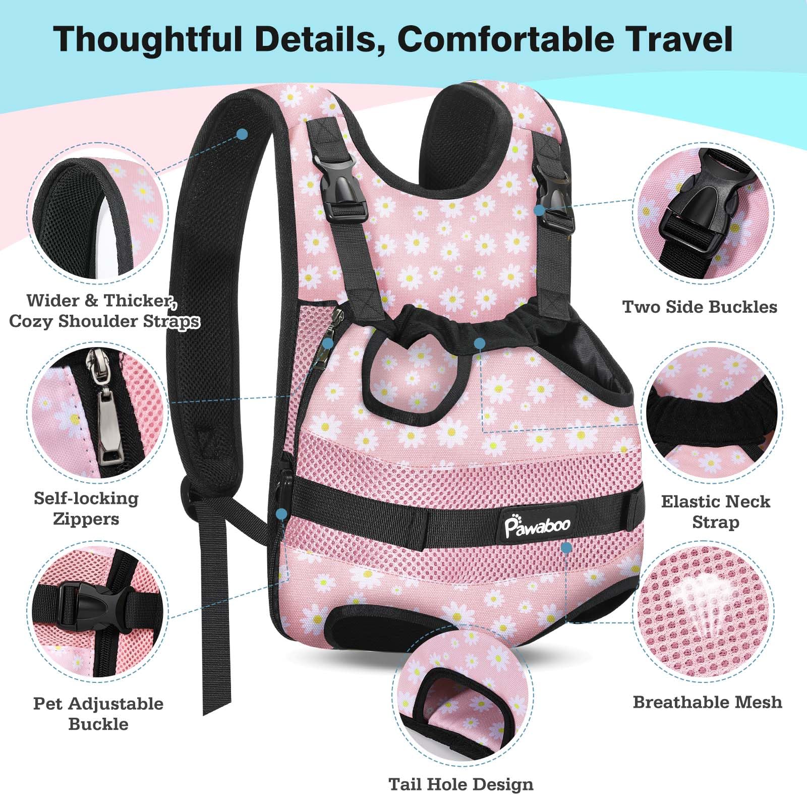 Pawaboo Pet Dog Front Carrier Backpacks, Legs Out Pet Carrier Backpack, Adjustable Easy-fit Dog Chest Carriers for Small Medium