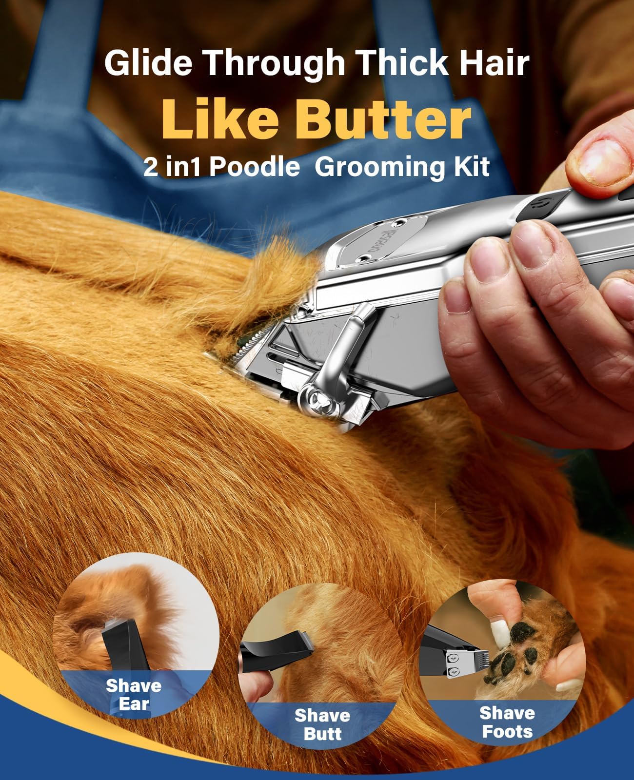 oneisall Dog Grooming Kit, Low Noise Cordless Shaver, Stainless Steel, 9in x 7in x 2in, Silver/Black, Model RFC-676+P20