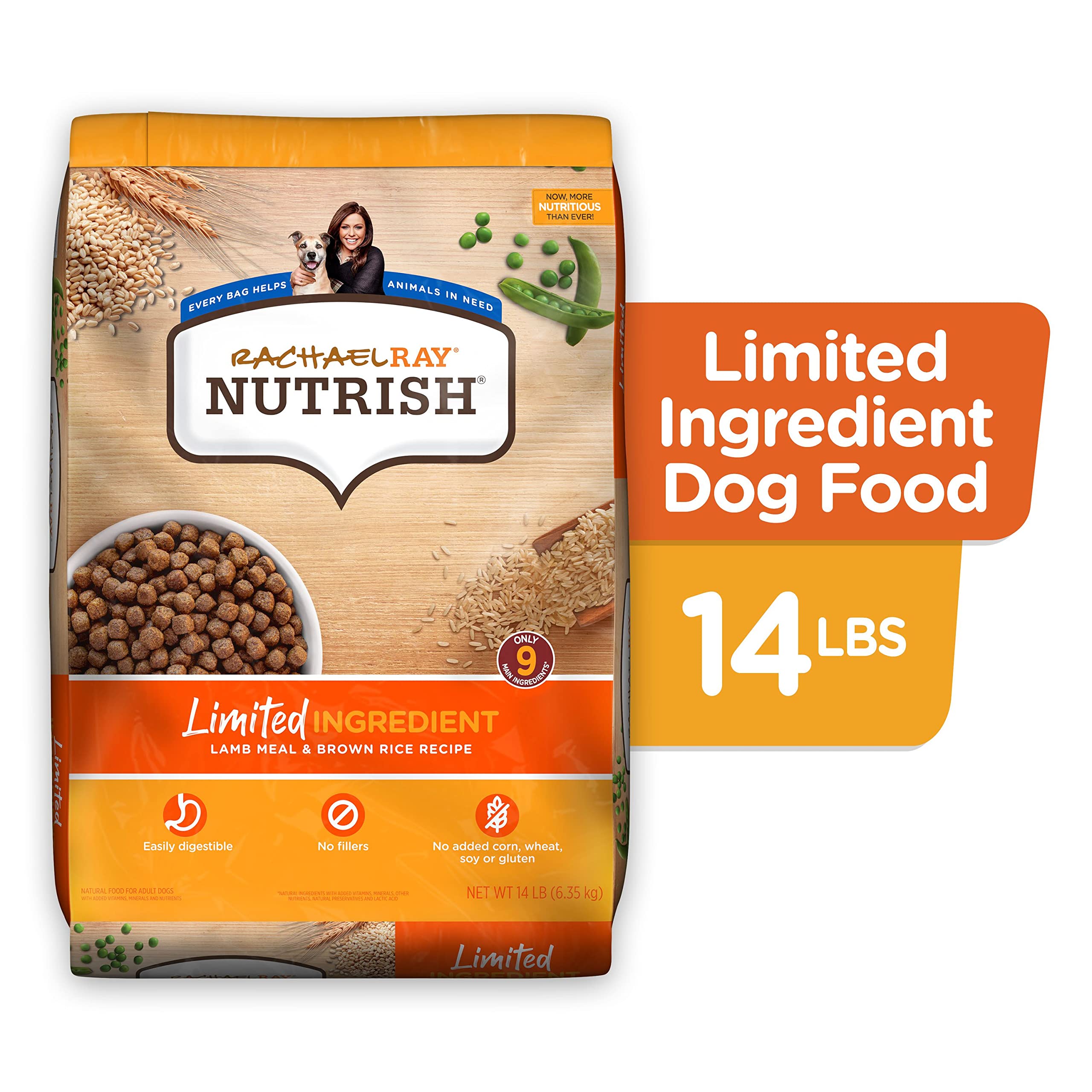 Nutrish Limited Ingredient Lamb Meal & Brown Rice Recipe Dry Dog Food, 14 lb. Bag, Packaging May Vary (Rachael Ray)