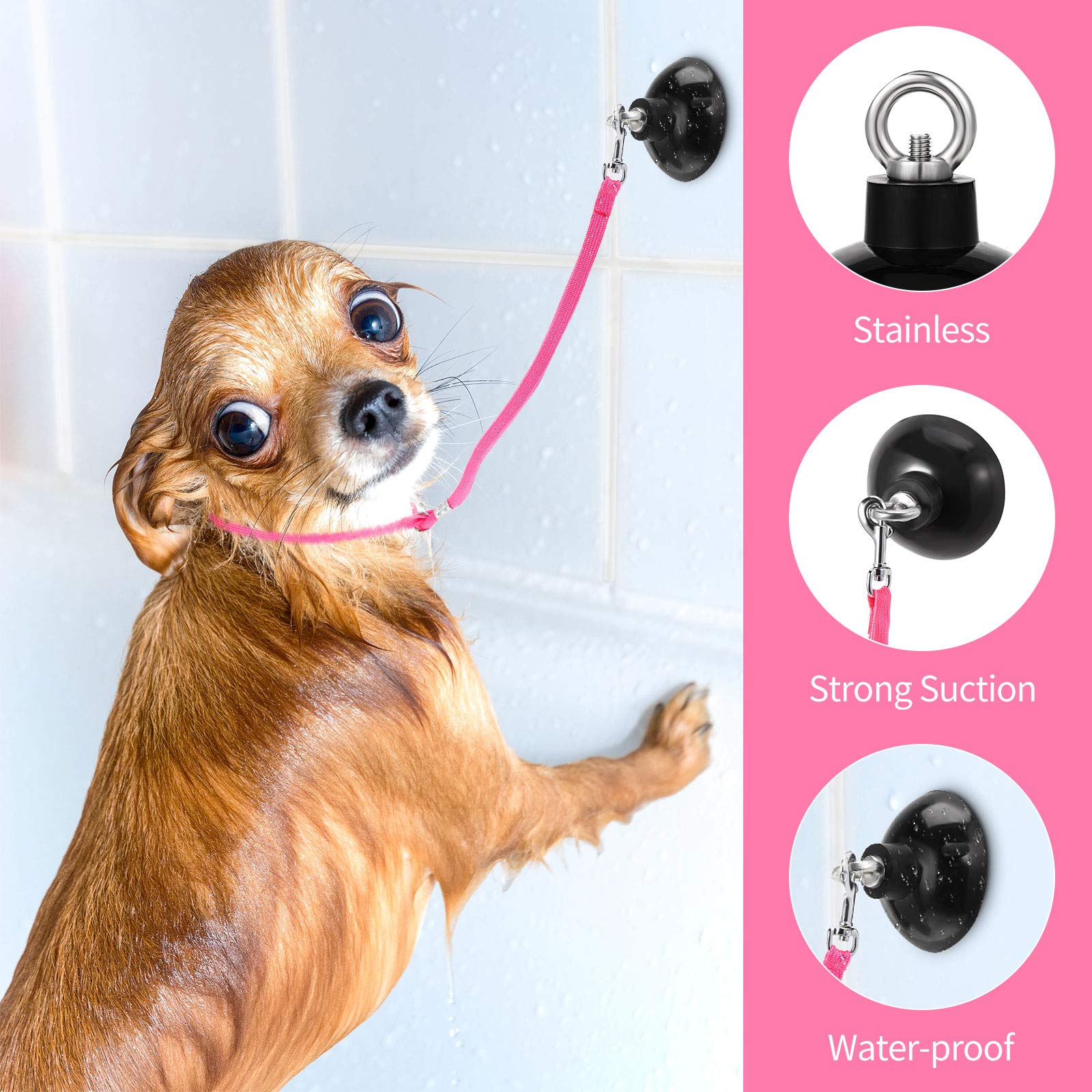 Frienda 4 Pieces Dog Bathing Tether With Suction Cup Pet Dog Grooming Tub Restraint Loops And Adjustable Cat Fixed Safety Rope For Pet Shower Bathing Grooming(Blue Black Pink)