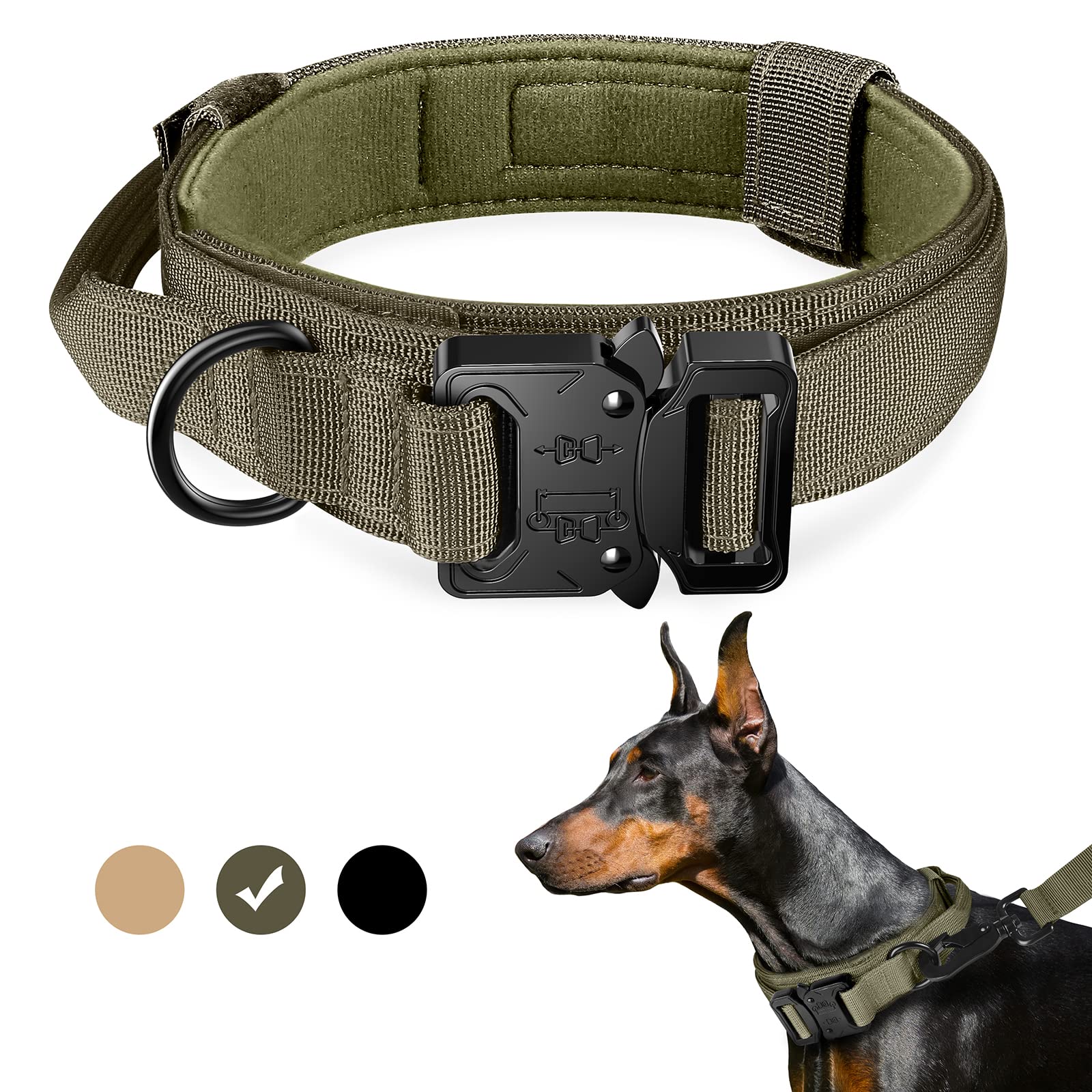 Fya Tactical Collar Military,Adjustable Training Nylon With Control Handle And Heavy Metal Buckle For Medium And Large Dogs Dail
