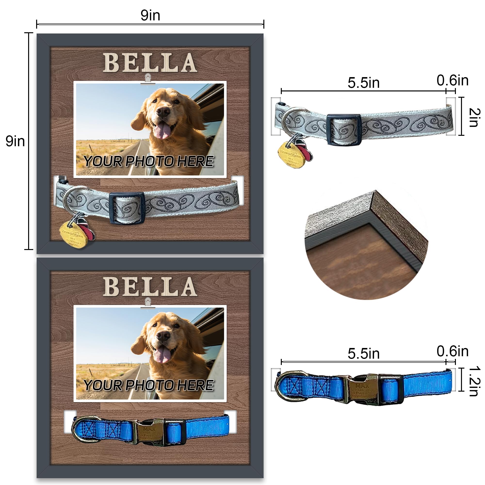 Superpaws Pet Collar Memorial Shadow Box Dog Picture Frame 9.2X9.2, Cat Or Dog Memorial Gift Pet Sympathy Remembrance Gi