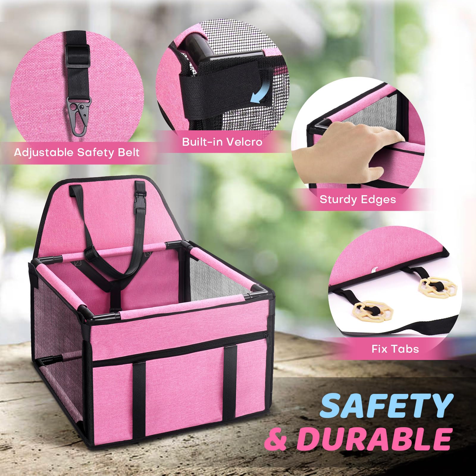 GENORTH Dog Car Seat Booster for Medium Dogs up to 20lb, Pink, Breathable & Washable Travel Safety Seat