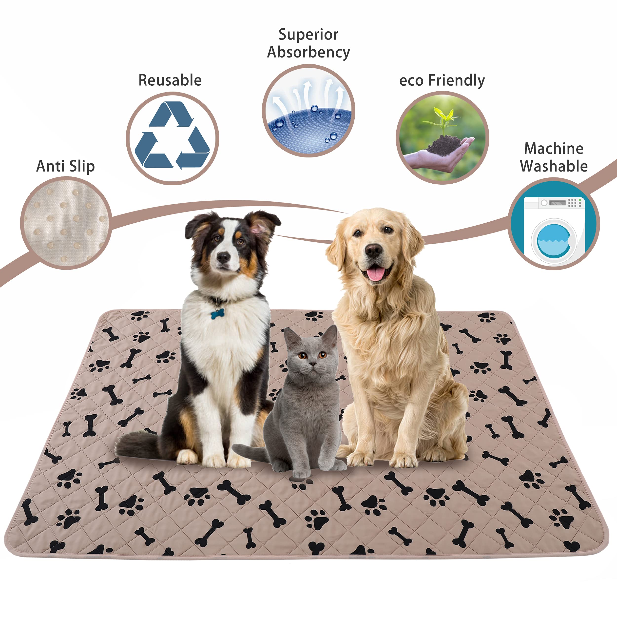 Dog Crate Pee Pads - Wahable Dog Rugs Non-Slip Puppy Pads for Small Dogs, Water Absorb Training Pads (2030 Beige)