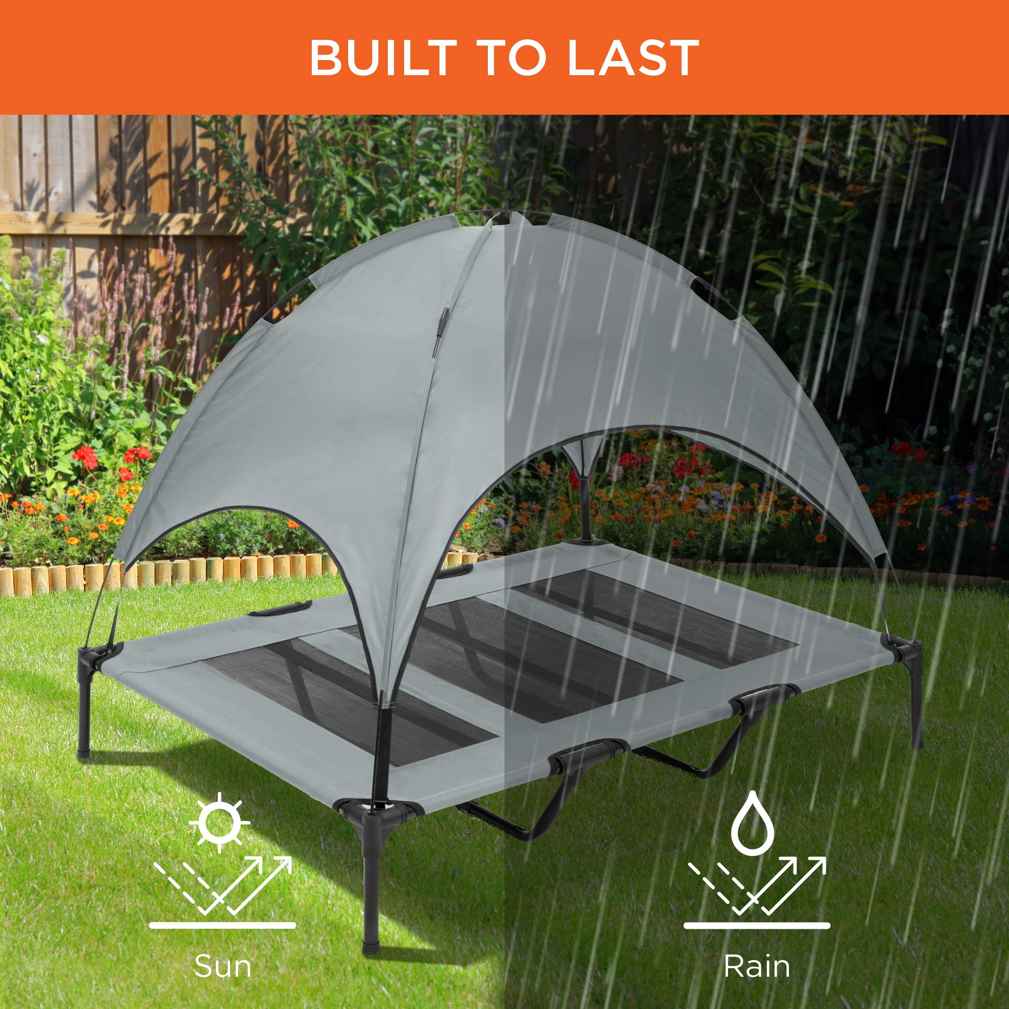 Best Choice Products 48In Elevated Cooling Dog Bed, Outdoor Raised Mesh Pet Cot W/Removable Canopy Shade Tent, Carrying Bag, Breathable Fabric - Gray