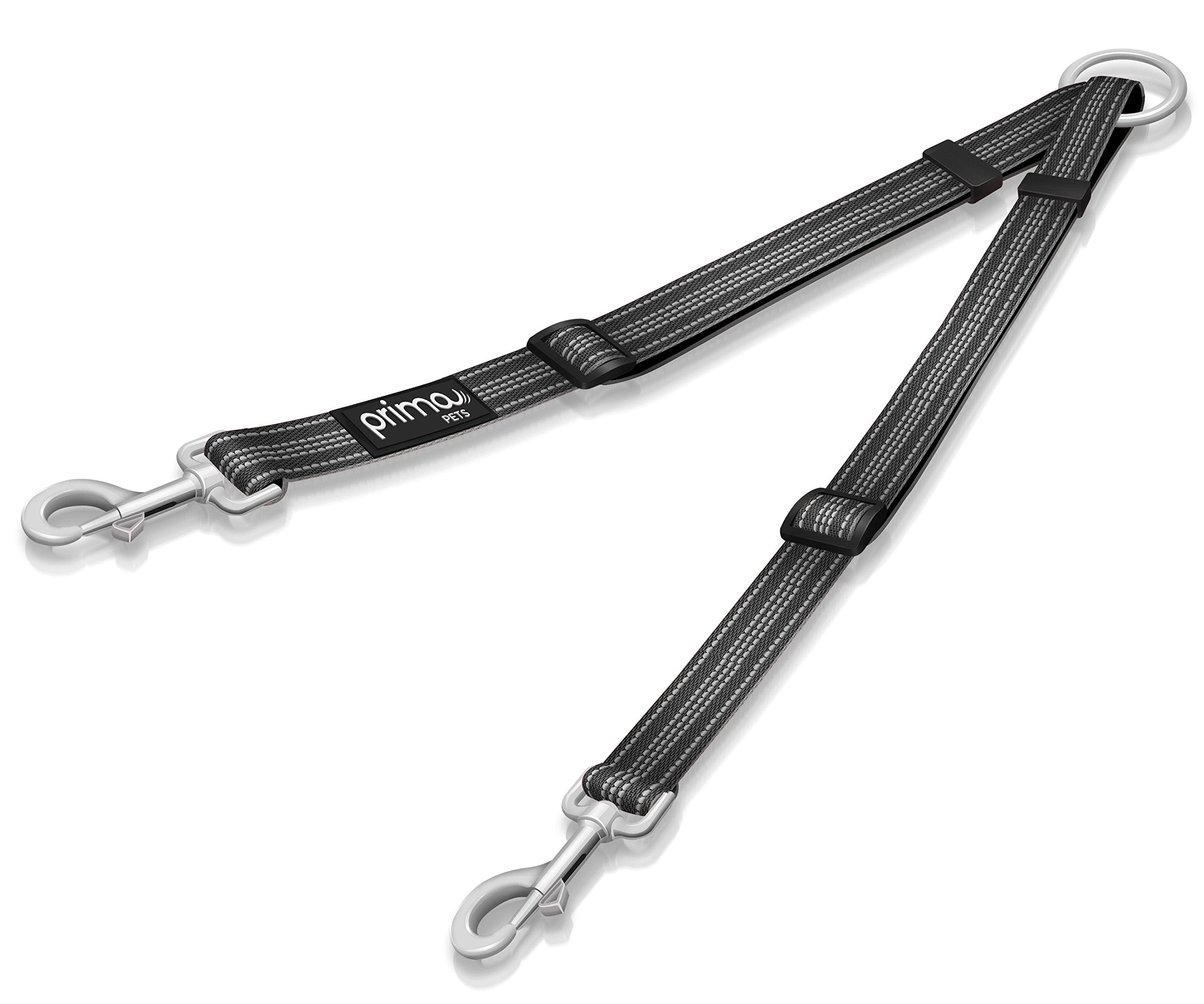 Prima Pets No Tangle Reflective Dog Leash Coupler - Double Dog Walker And Trainer Leash - Two Dogs Adjustable Splitter Lead - Each Side Adjusts 11' To 20' In Length (Small - 5/8' Width, Black)