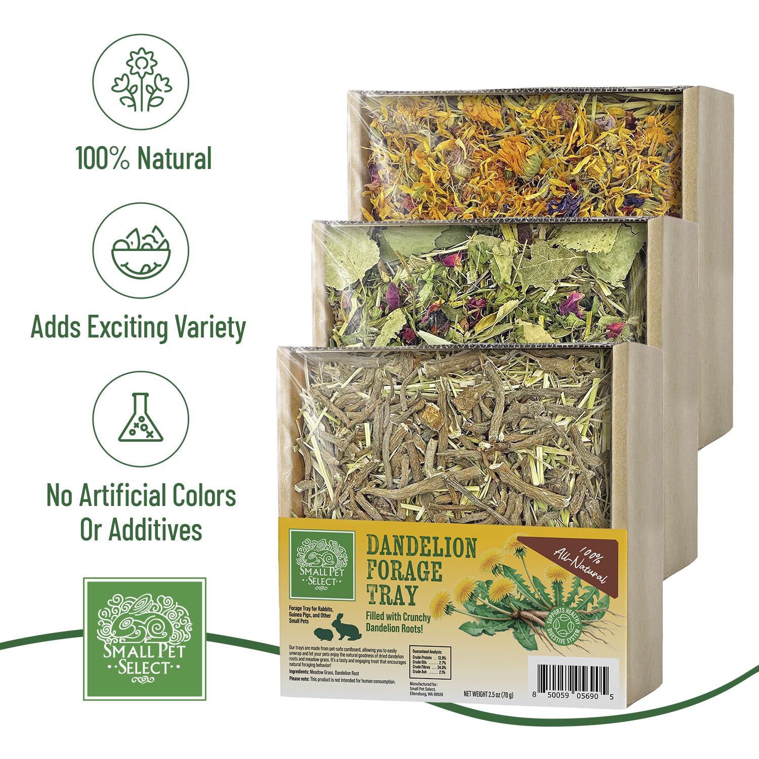 Small Pet Select Forage Tray Bundle, 3 Pack of Foraging Trays for Rabbit, Guinea Pig, Hamster or Bunny - Natural Treats, Dandeli