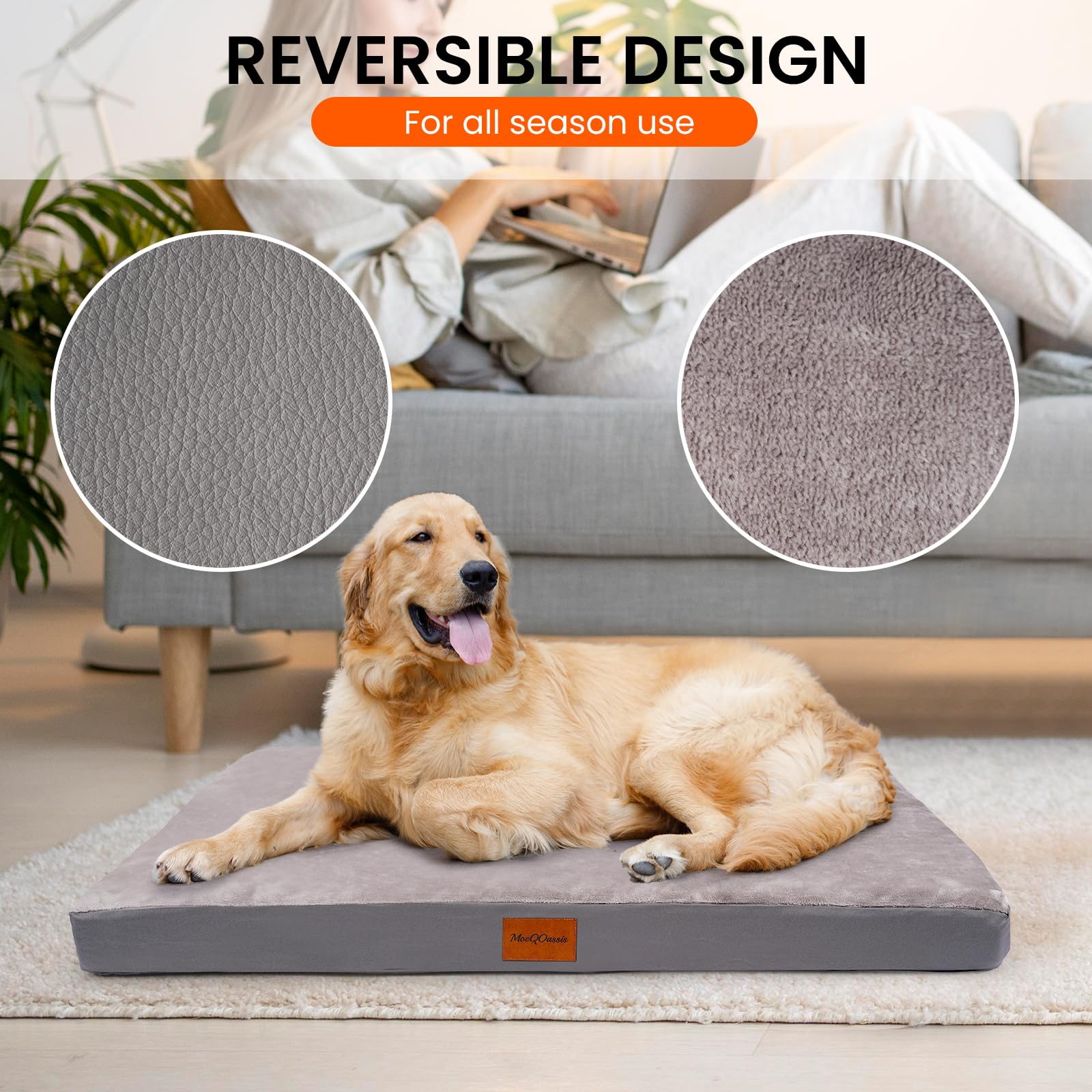 Waterproof Dog Bed For Large And Medium-Sized Dogs, Orthopedic Washable Crate Pad 35 Inch, Egg Crate Foam Pet Bed Mat With Remov