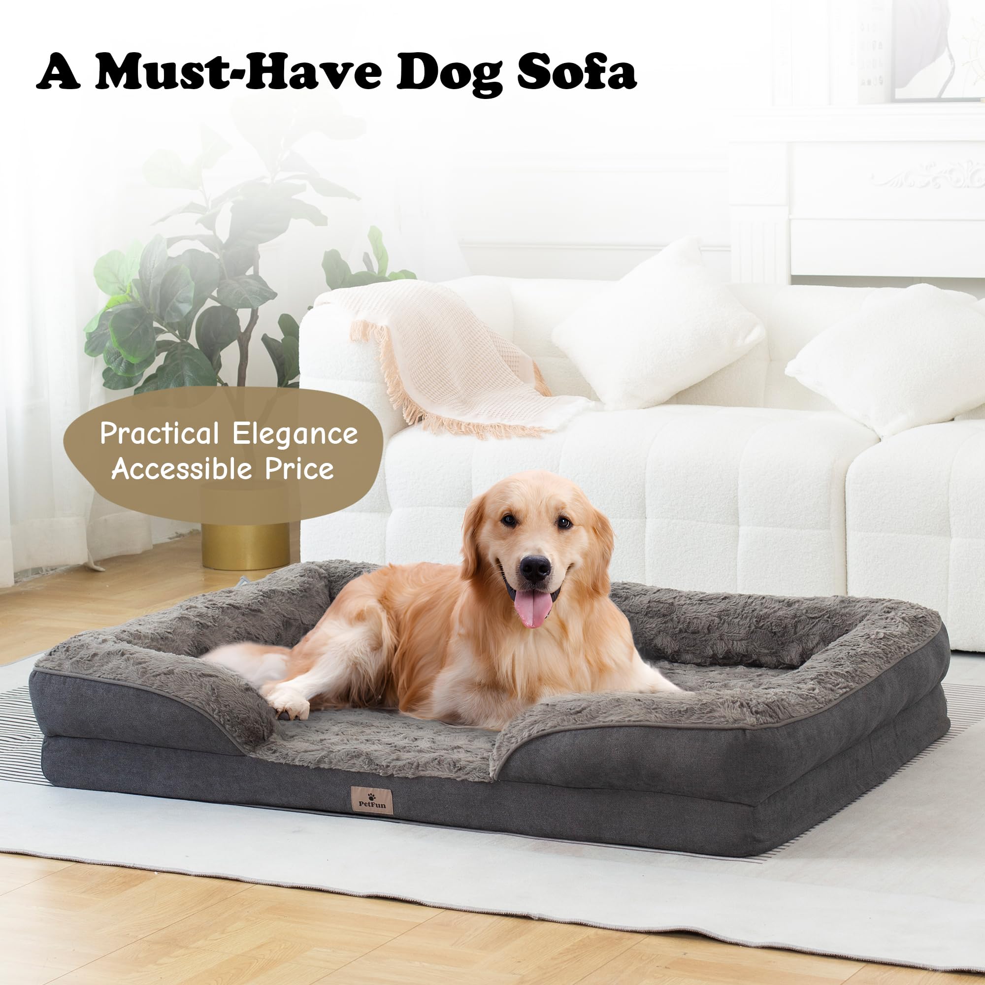 Petfun Orthopedic Dog Bed For Extra Large Dogs - Xl Plus Waterproof Dog Sofa Beds, Supportive Foam Pet Couch Bed With Removable