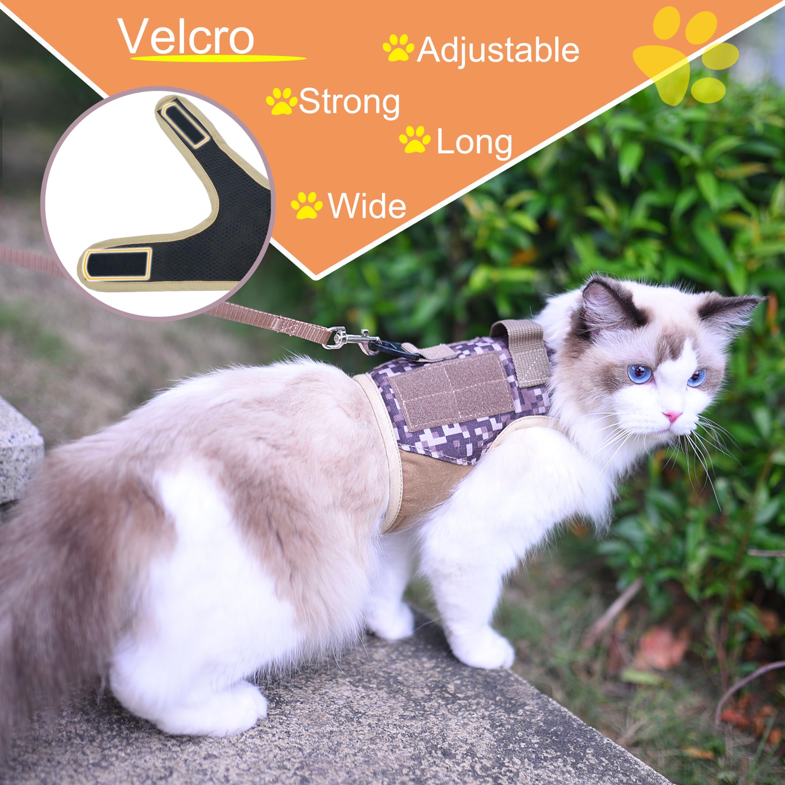 Tactical Kitty Harness And Leash For Walking Escape Proof, Desert Camo, Small, Adjustable Cat Walking Jackets, Padded Stylish Ca