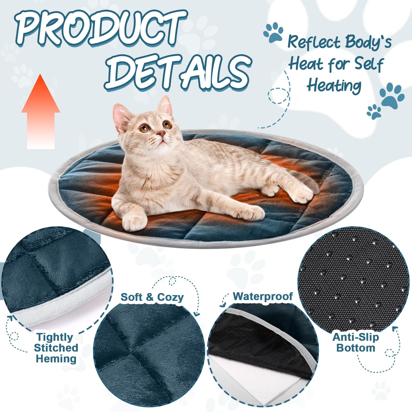 Drydiet 2 Pcs Cat Heating Pad Round 16 Inch Self Heating Cat Mat Washable Heated Bed Anti Slip Warming Pad Pet Bed Mat For Kenne