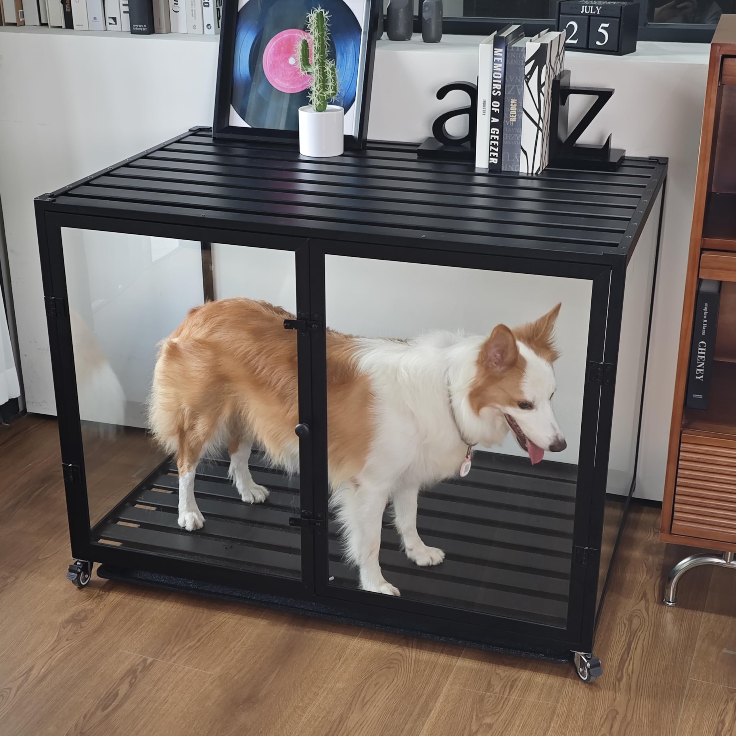 Bingopaw Clear Dog Crate Furniture: Extra Large Dog Crate Table Made By Hard Transparent Tempered Glass With Great Airflow - Dec