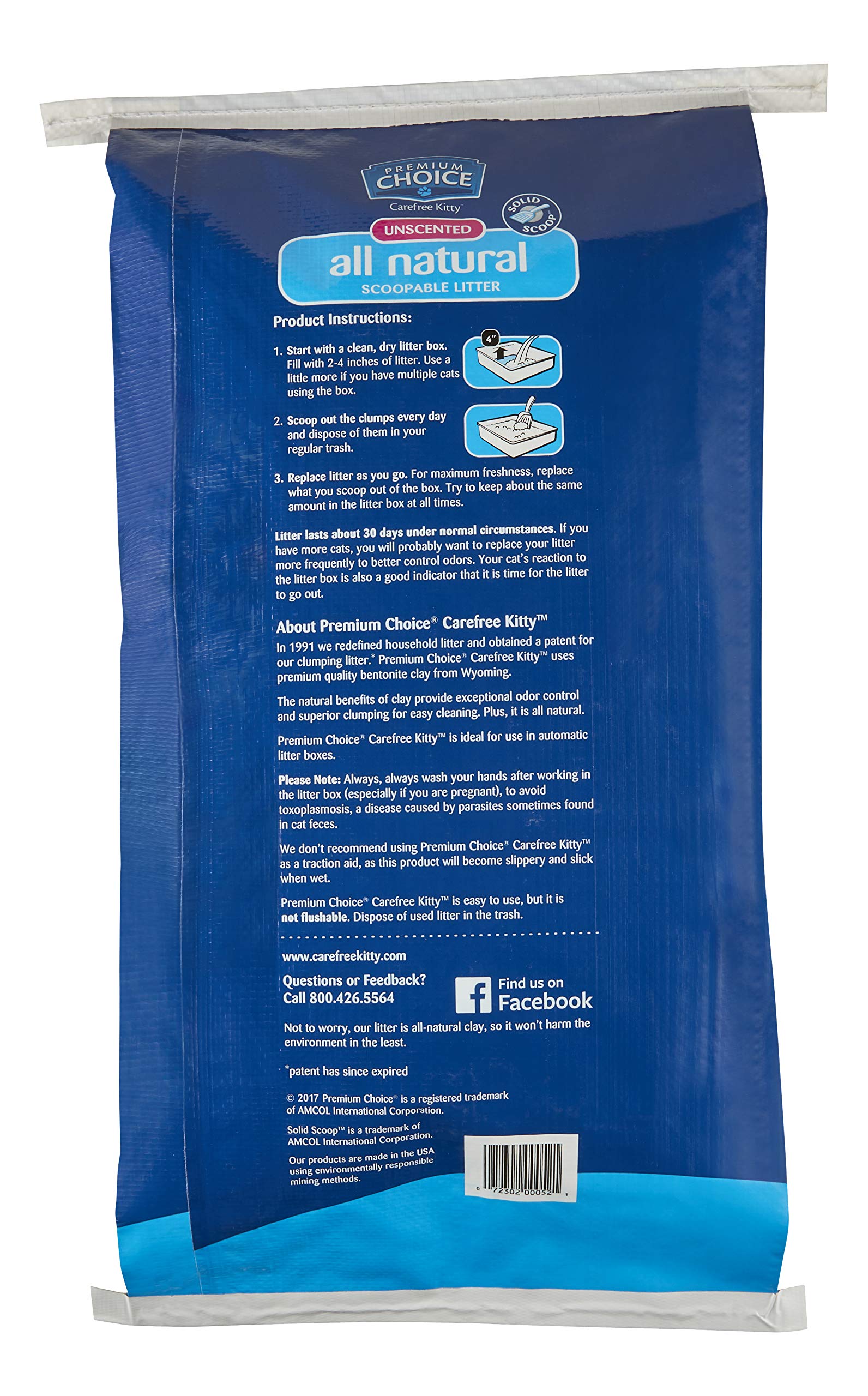 Premium Choice Carefree Kitty Unscented All-Natural Clumping Cat Litter - 50Lb Bag
