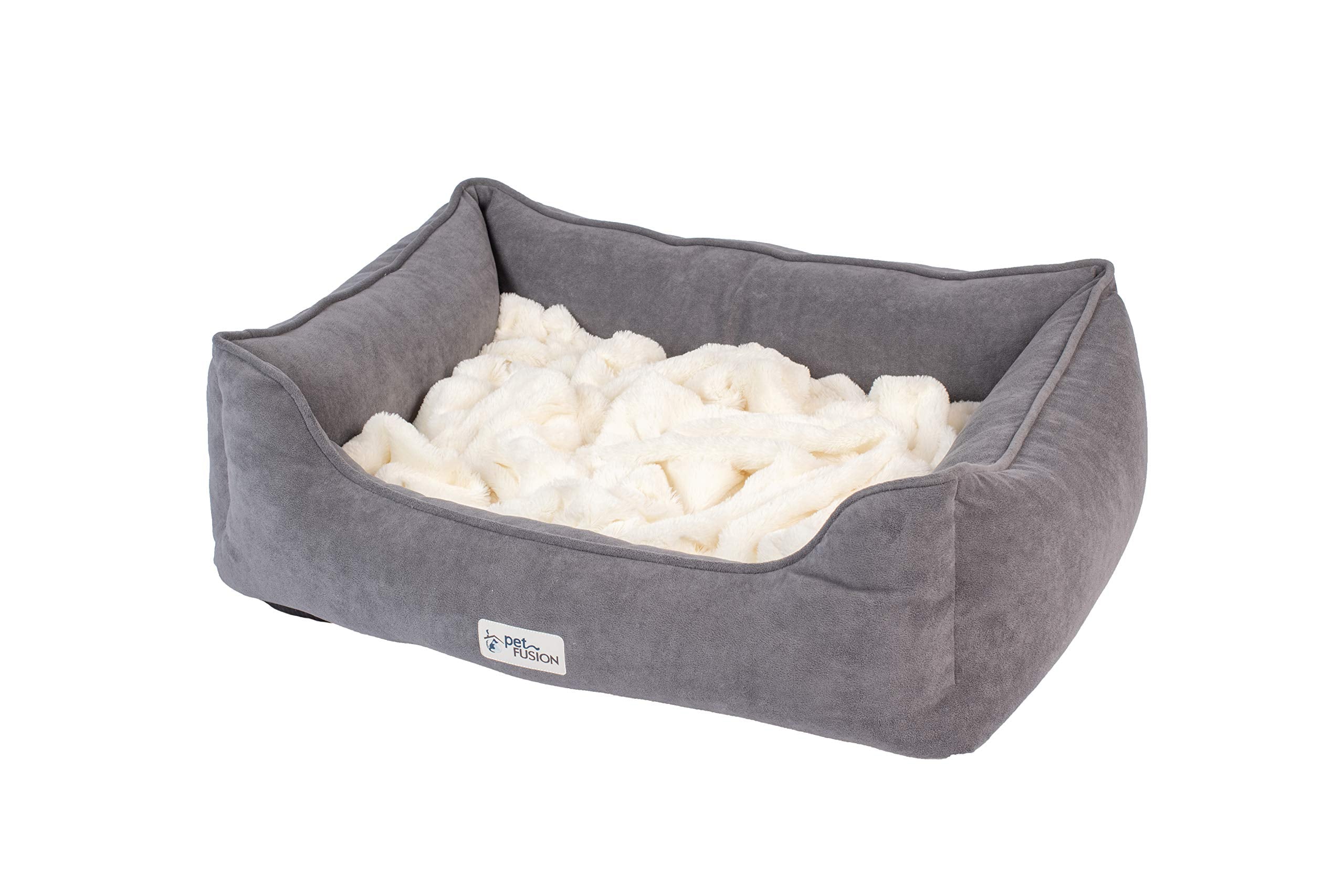PetFusion Calming Cuddler Dog & Cat Bed | Anti-Anxiety Dog Bed for Small Dogs; Cats | Loose Blanket Promotes Burrowing (Dogs) & 